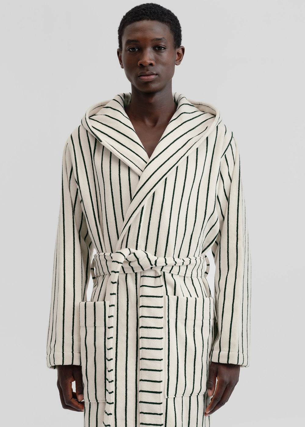Tekla Hooded Bathrobe - Racing Green Stripes - 1