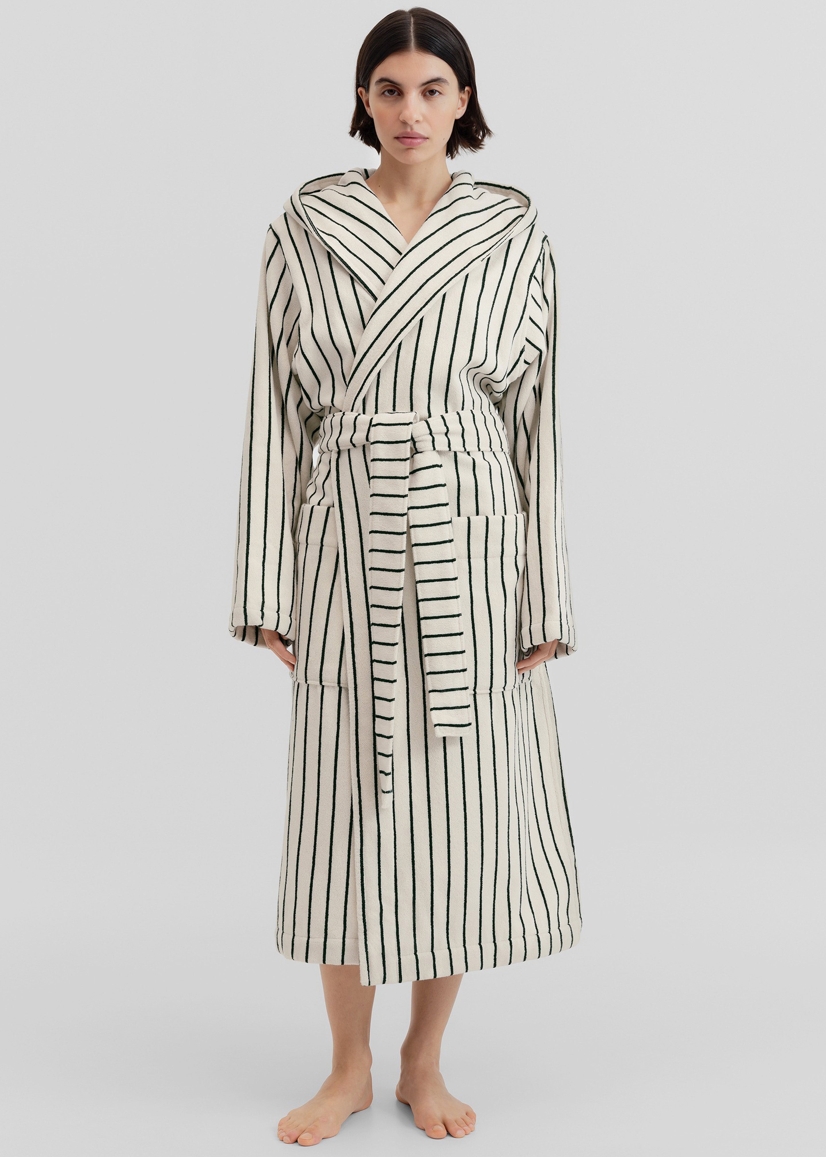 Tekla Hooded Bathrobe - Racing Green Stripes – The Frankie Shop