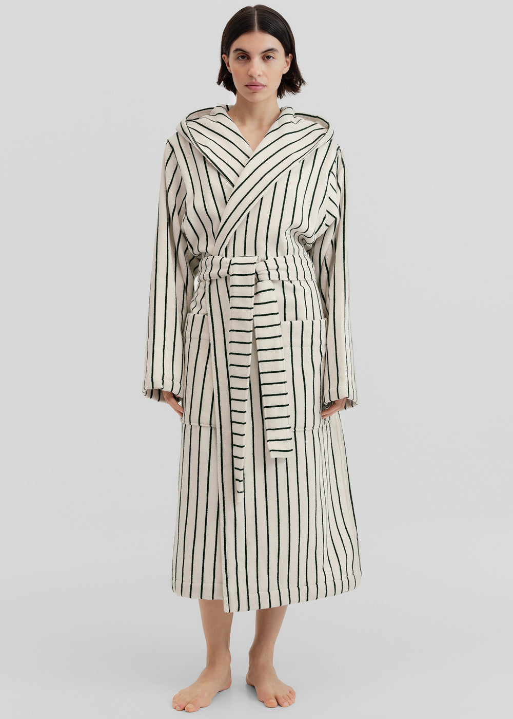 Tekla Hooded Bathrobe - Racing Green Stripes - 1