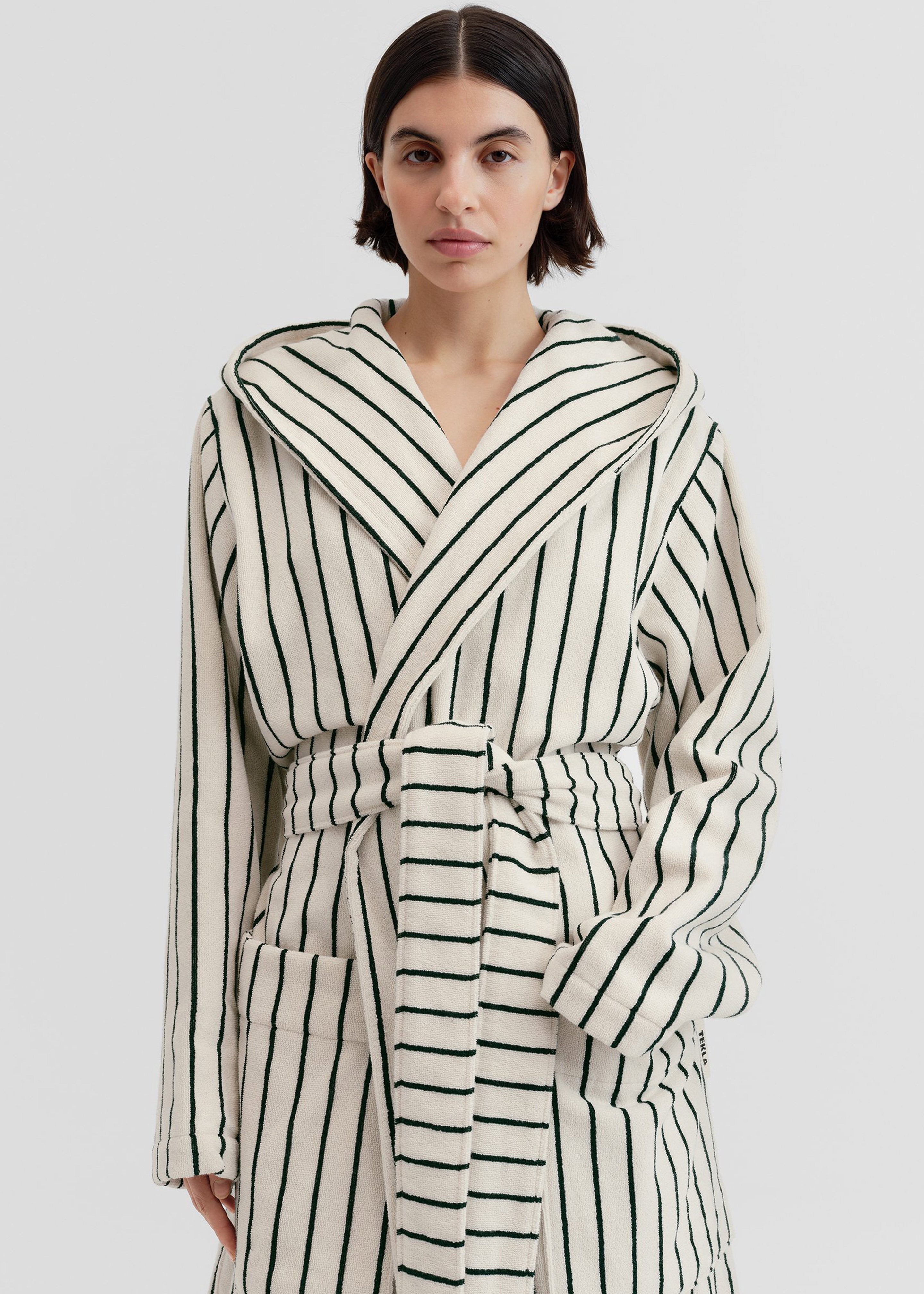 Tekla Hooded Bathrobe - Racing Green Stripes – The Frankie Shop