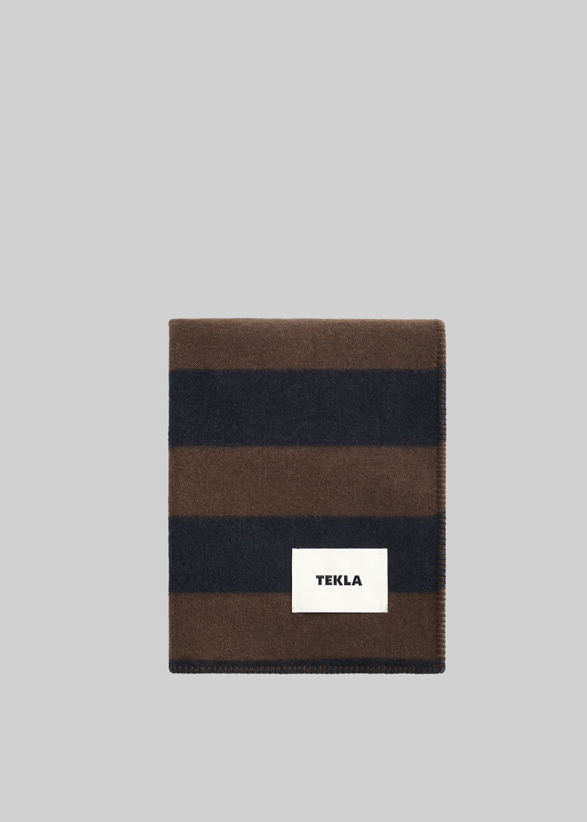 Tekla Lambswool Blanket - Walnut & Dusk Blue Stripes