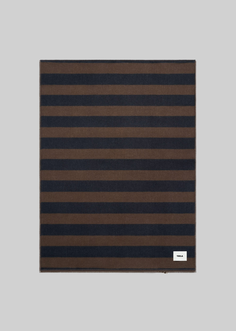 Tekla Lambswool Blanket - Walnut & Dusk Blue Stripes - 1
