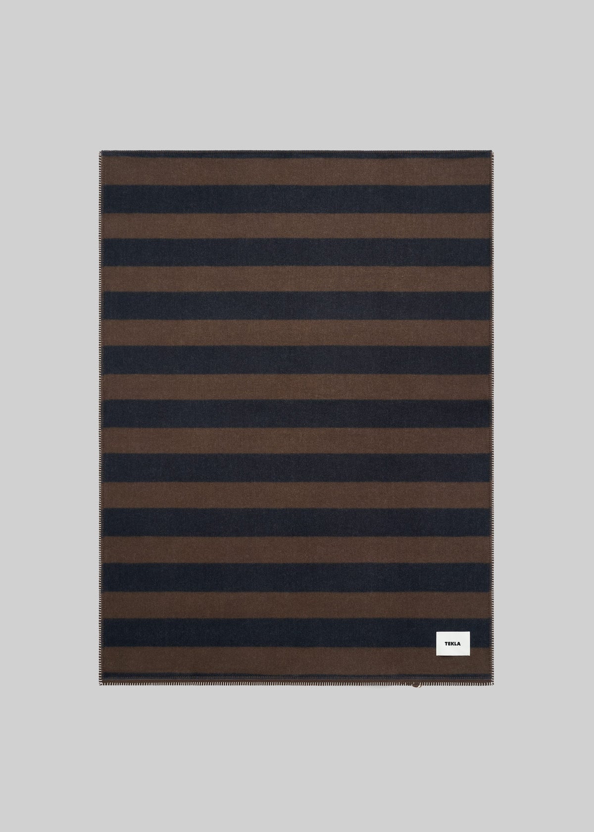 Tekla Lambswool Blanket - Walnut & Dusk Blue Stripes