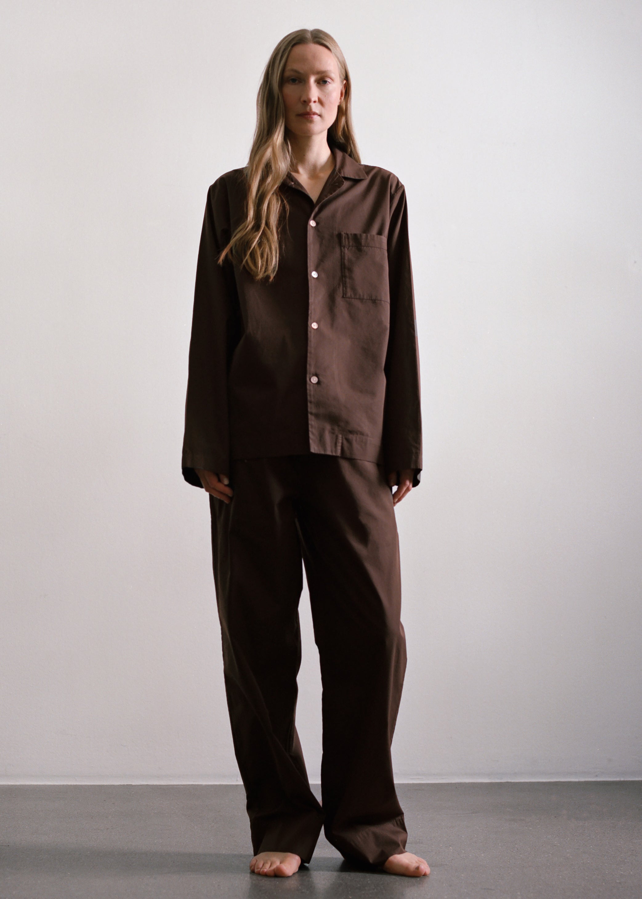 Shop the look image for Tekla Poplin Pyjama Pants - Coffee