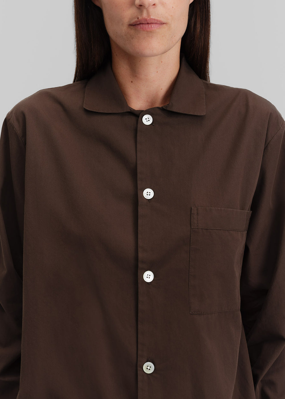 Tekla Poplin Pyjama Shirt - Coffee - 1