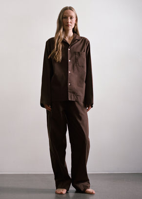 Tekla Poplin Pyjama Shirt - Coffee