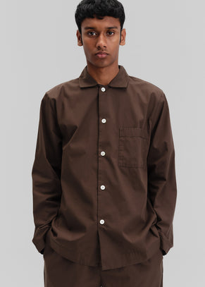 Tekla Poplin Pyjama Shirt - Coffee