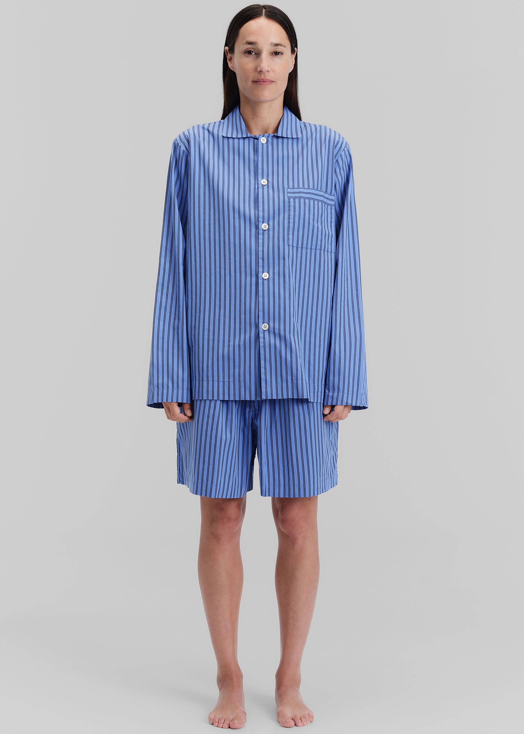 Shop the look image for Tekla Poplin Pyjama Shirt - Boro Stripes