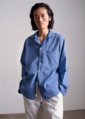 Tekla Poplin Pyjama Shirt - Boro Stripes