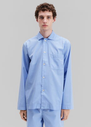 Tekla Poplin Pyjama Shirt - Cornflower Blue