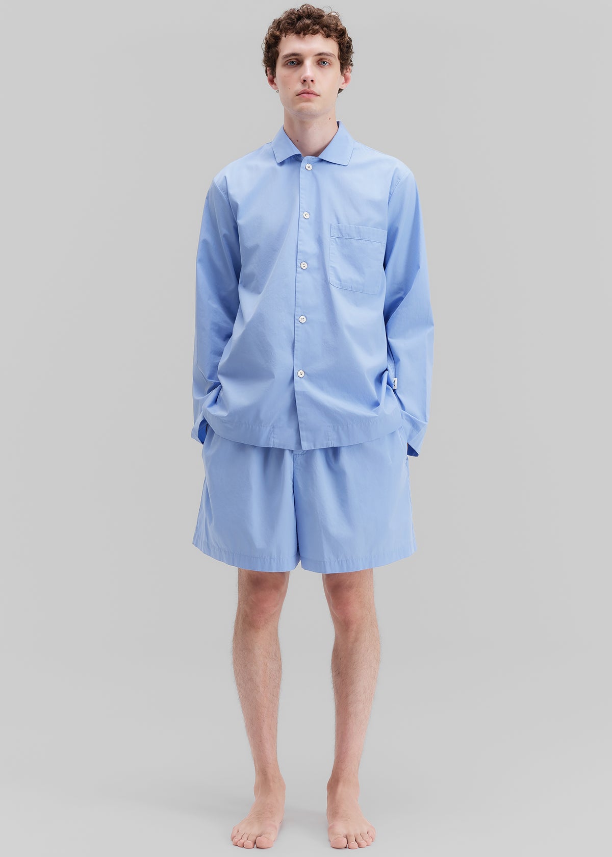 Tekla Poplin Pyjama Shirt - Cornflower Blue - 6