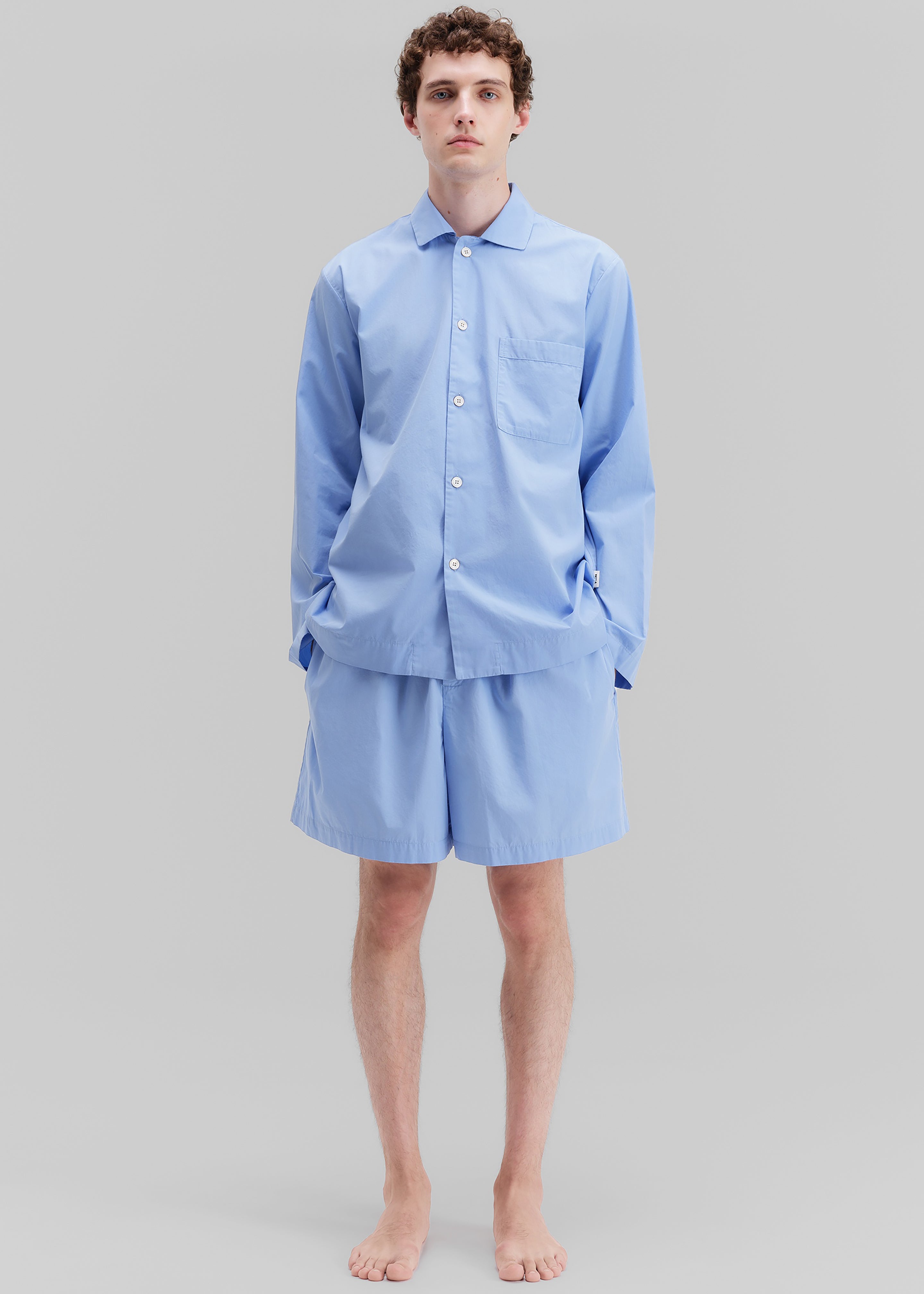 Tekla Poplin Pyjama Shirt - Cornflower Blue - 6