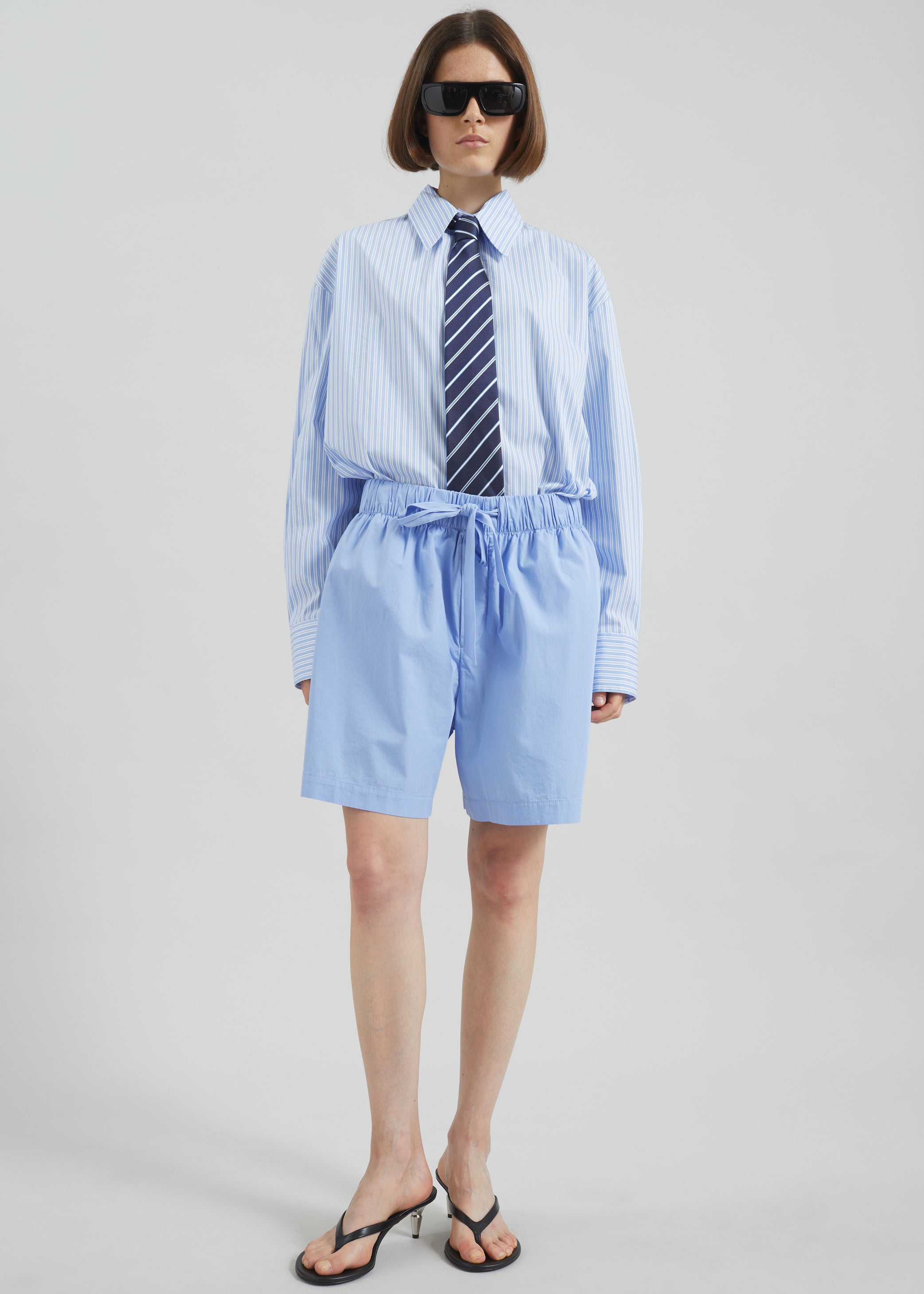 Shop the look image for Tekla Poplin Pyjama Shorts - Cornflower Blue