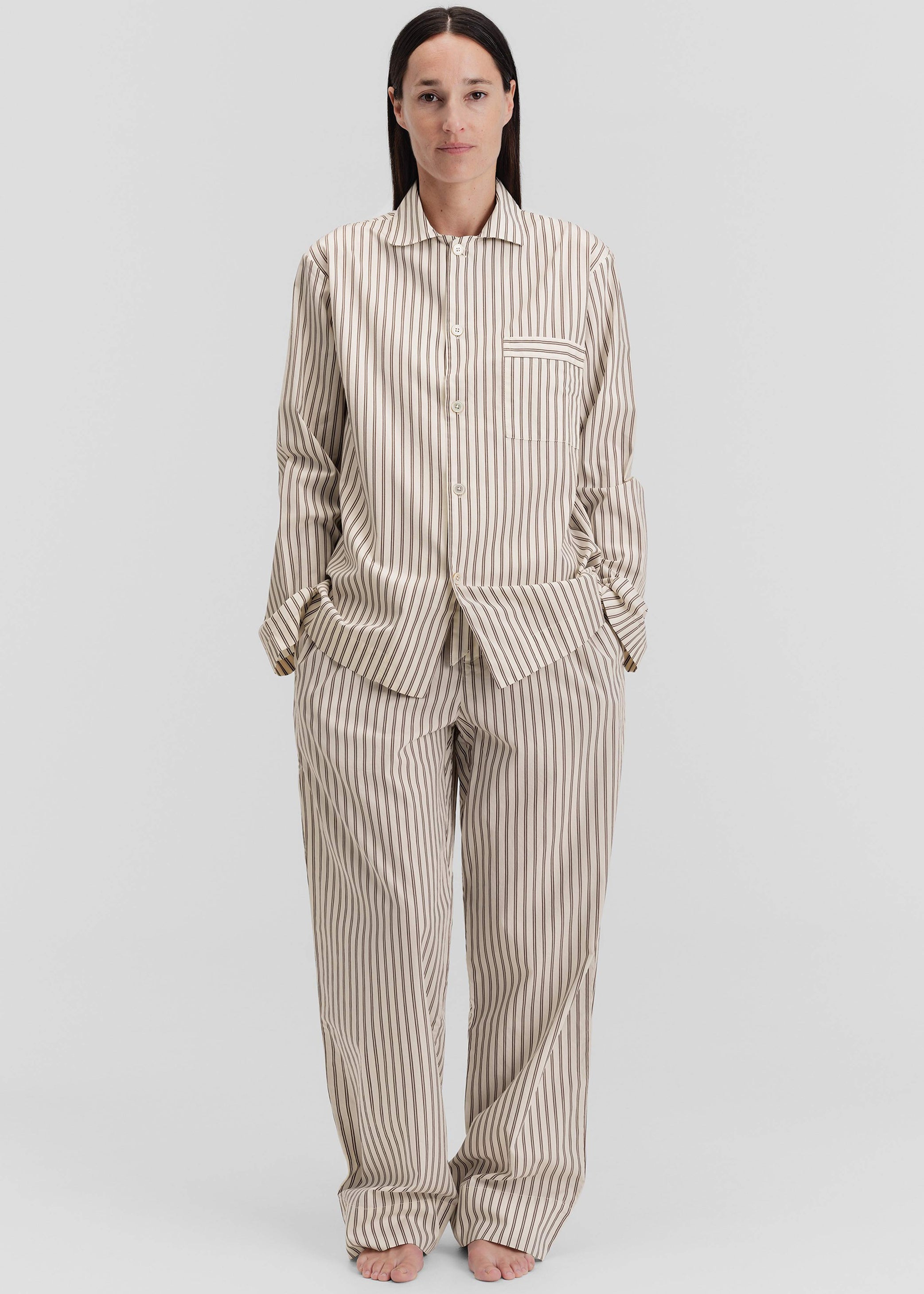 Shop the look image for Tekla Poplin Pyjama Shirt - Hopper Stripes
