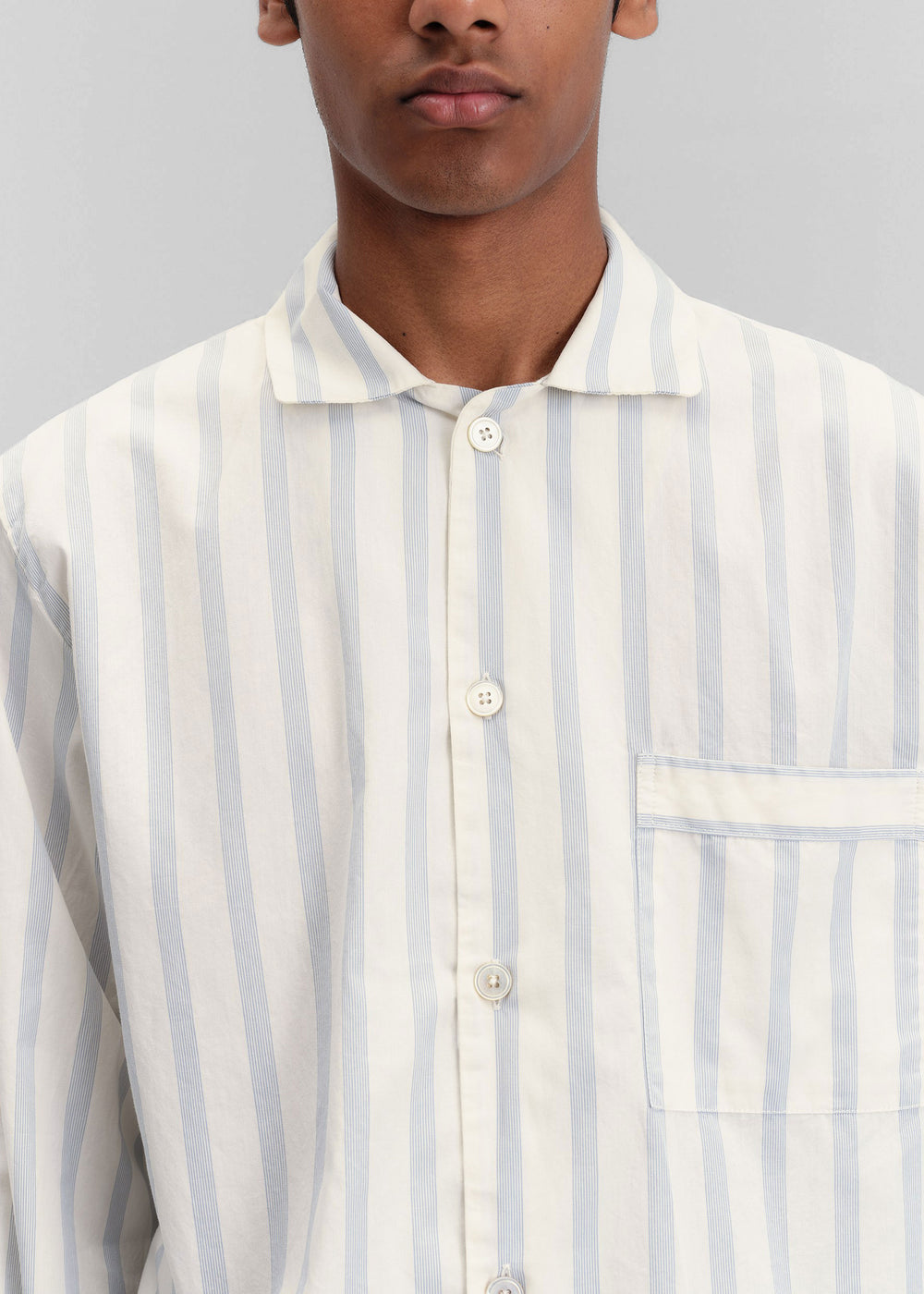 Tekla Poplin Pyjama Shirt - Needle Stripes - 1