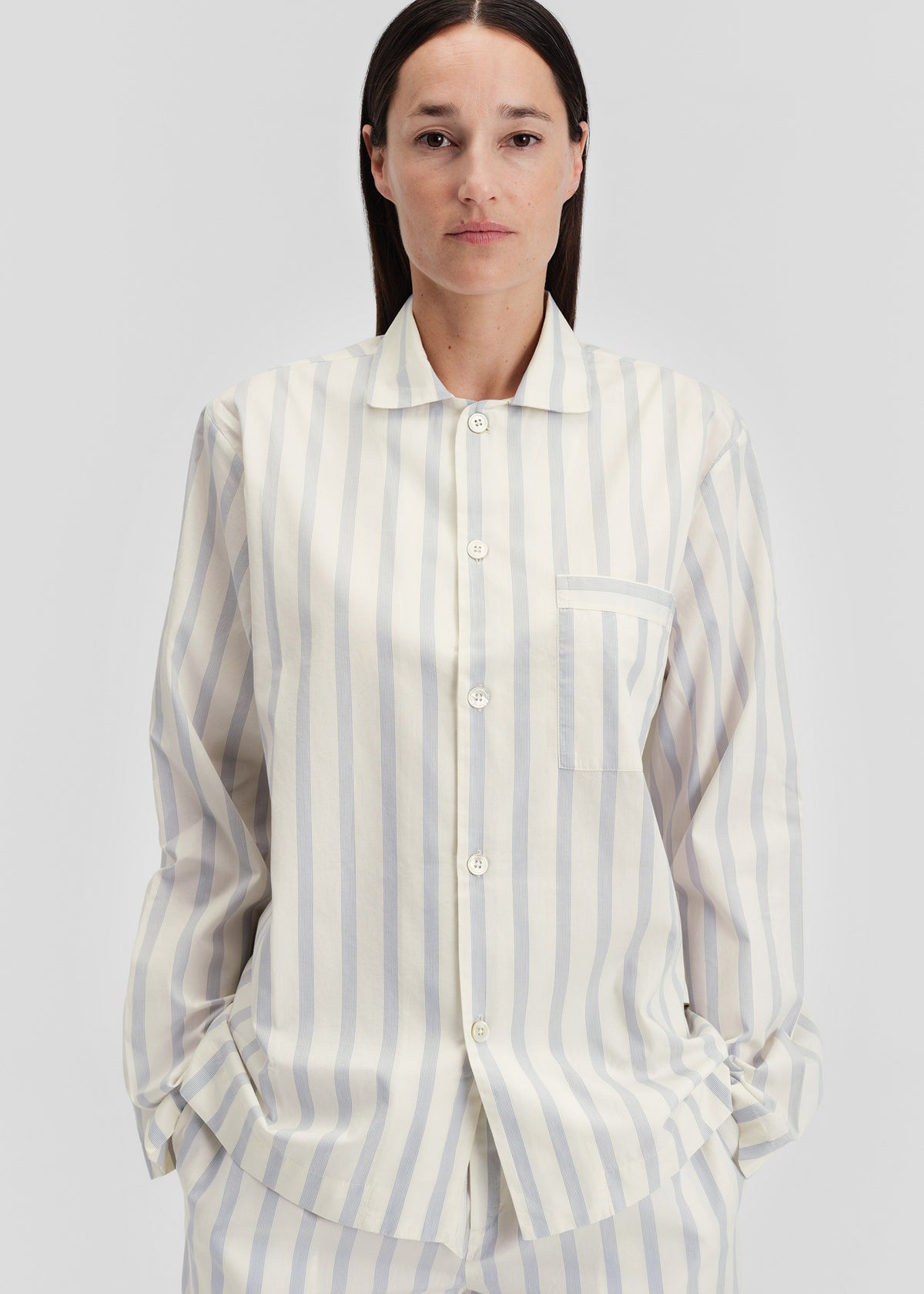 Tekla Poplin Pyjama Shirt - Needle Stripes - 3