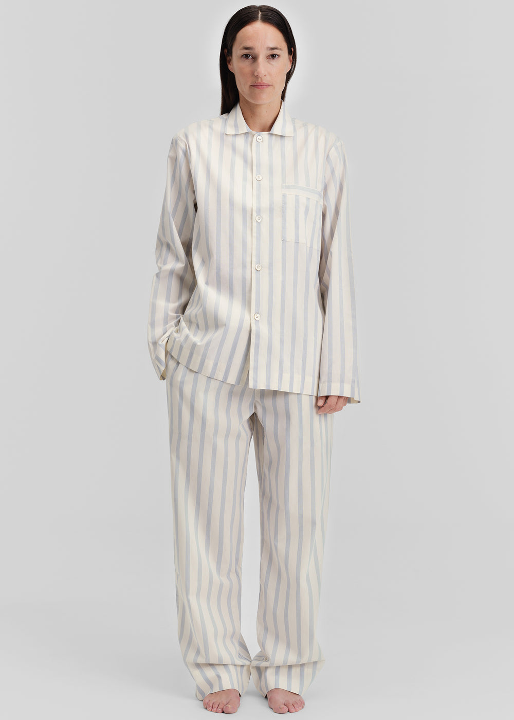 Tekla Poplin Pyjama Shirt - Needle Stripes - 1