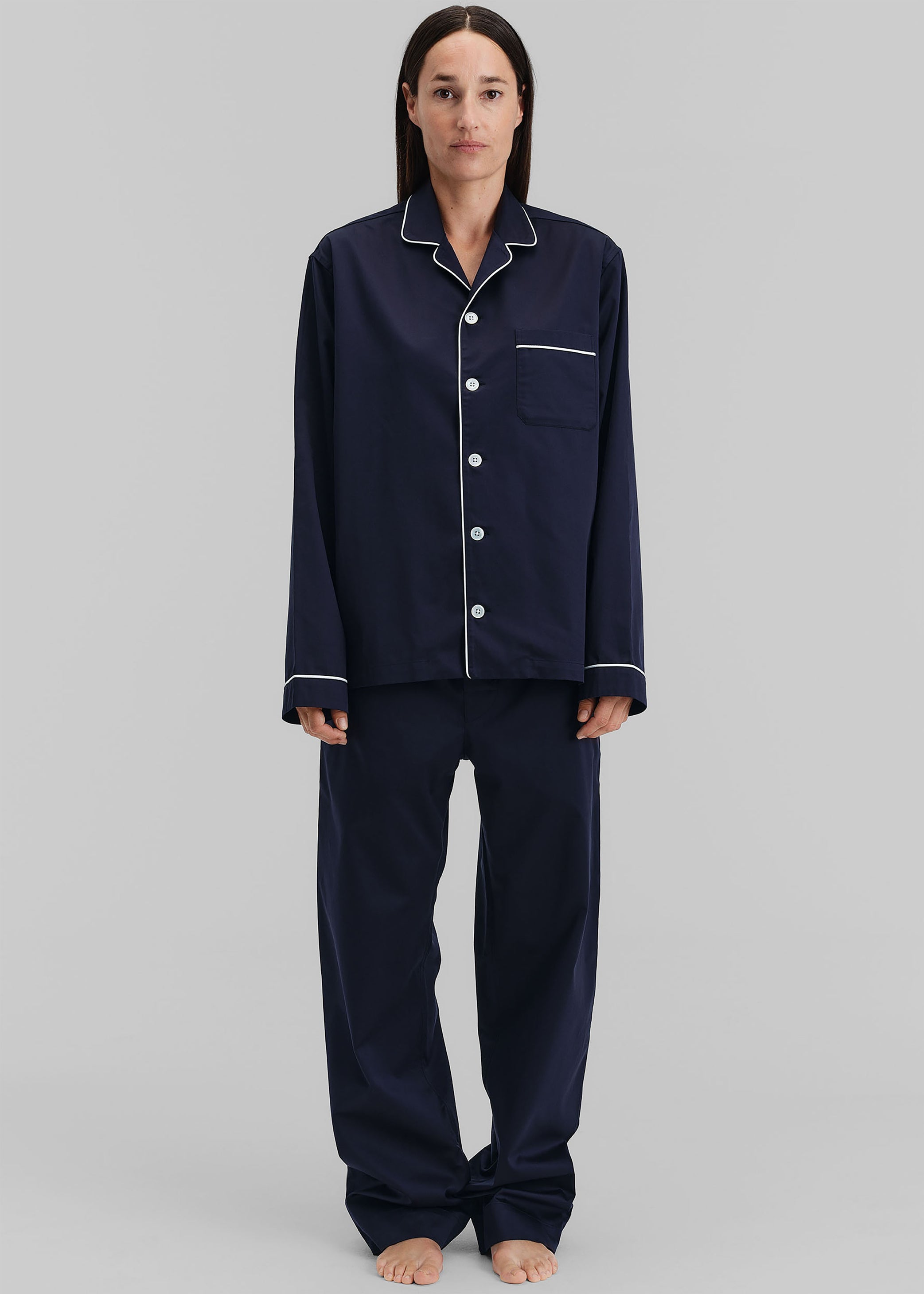 Shop the look image for Tekla Sateen Pyjama Shirt - Chelsea