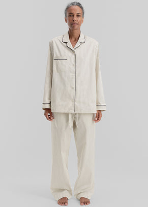 Tekla Sateen Pyjama Pants - Brown Pinstripe