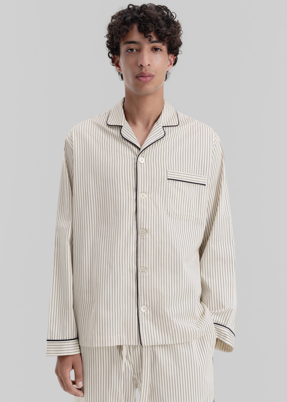 Tekla Sateen Pyjama Shirt - Brown Pinstripe - 5 - [gender-male]