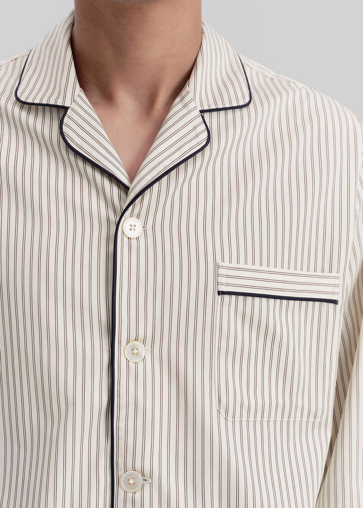 Tekla Sateen Pyjama Shirt - Brown Pinstripe - 7
