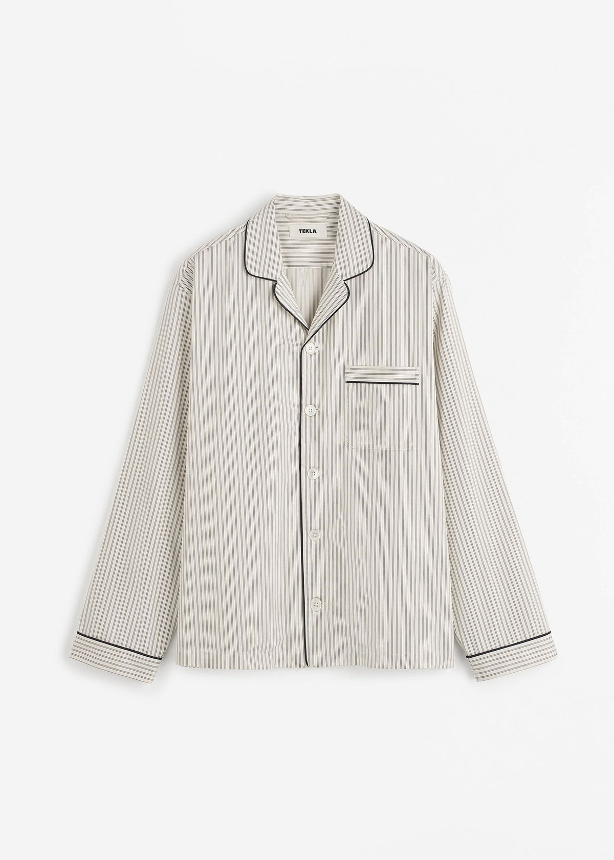 Tekla Sateen Pyjama Shirt - Brown Pinstripe - 9