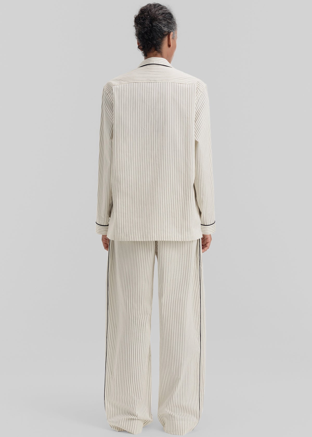 Tekla Sateen Pyjama Shirt - Brown Pinstripe - 4