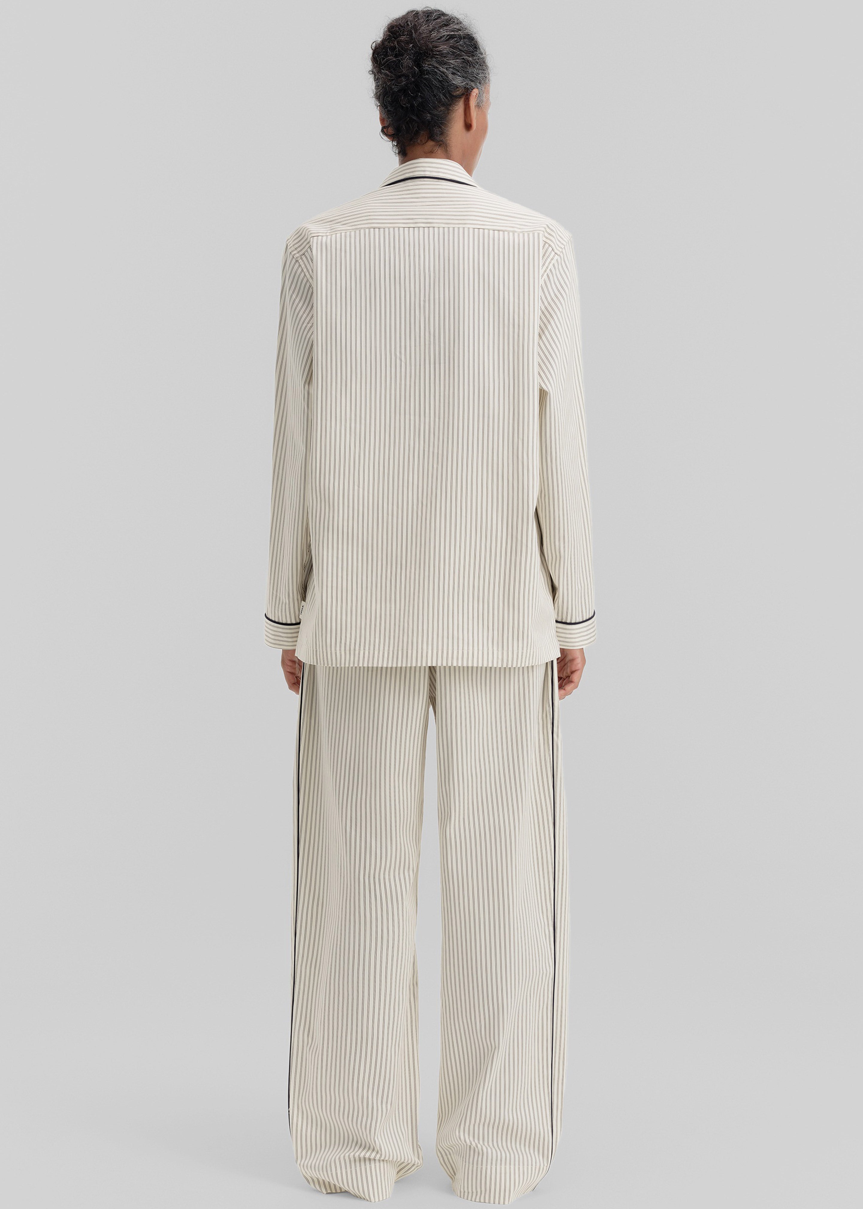 Tekla Sateen Pyjama Shirt - Brown Pinstripe - 4