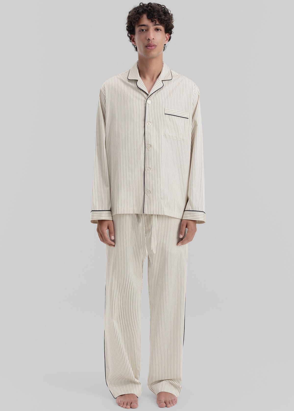 Tekla Sateen Pyjama Shirt - Brown Pinstripe - 6 - [gender-male]