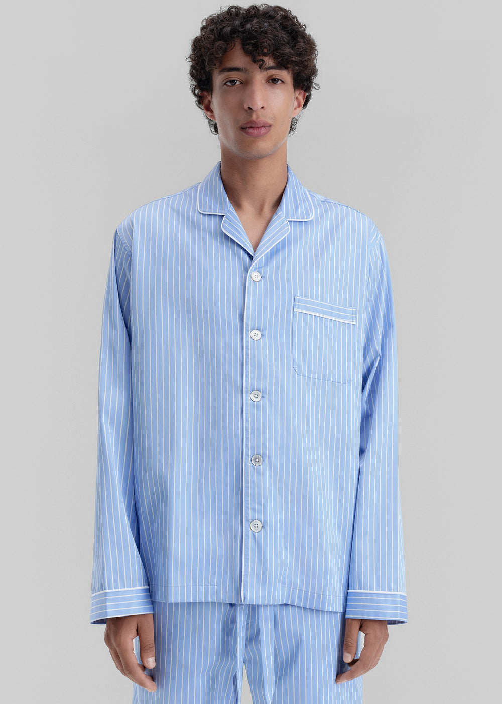 Tekla Sateen Pyjama Shirt - Polo Stripes