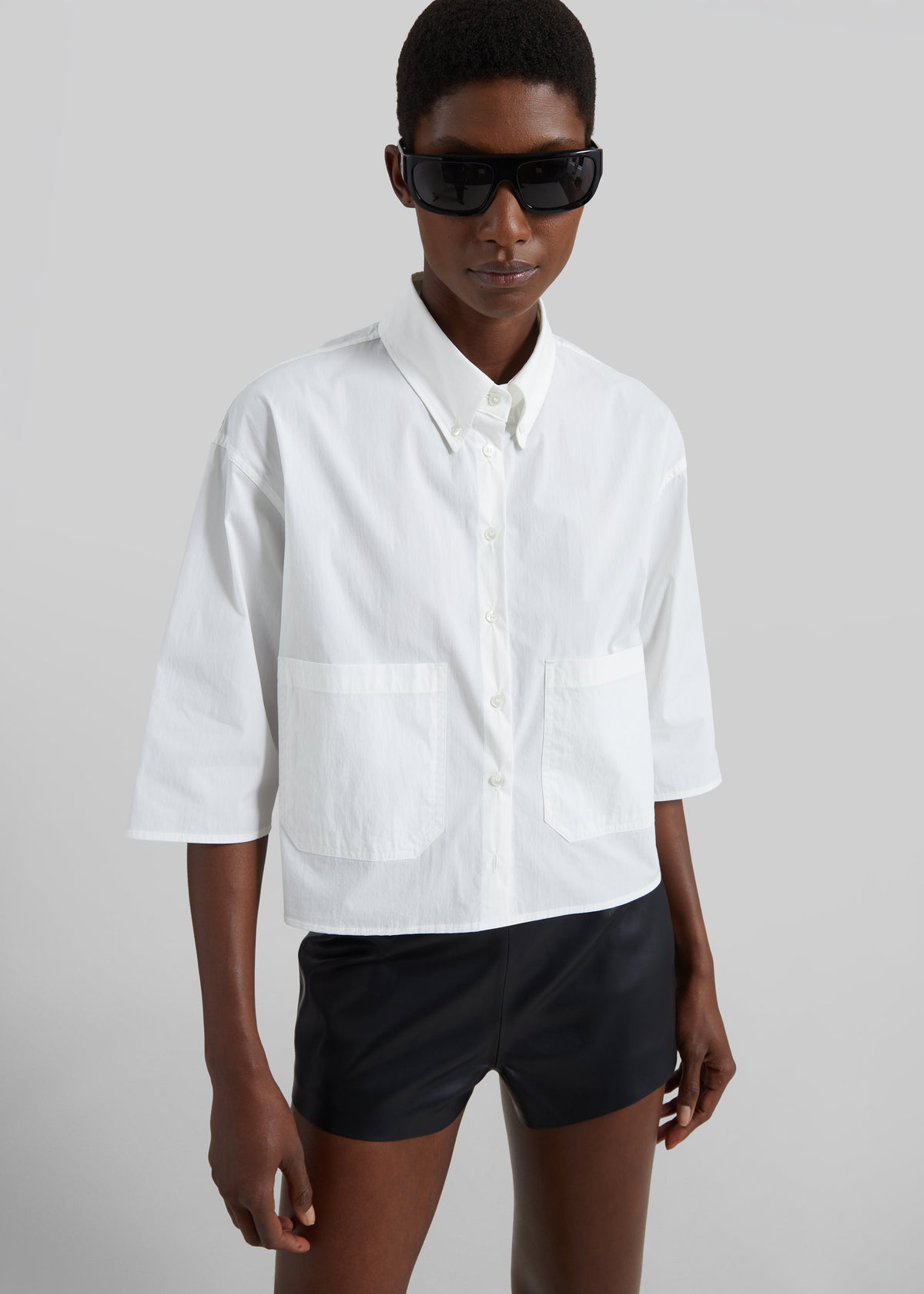 Tellaro Cropped Boxy Shirt - White - 1