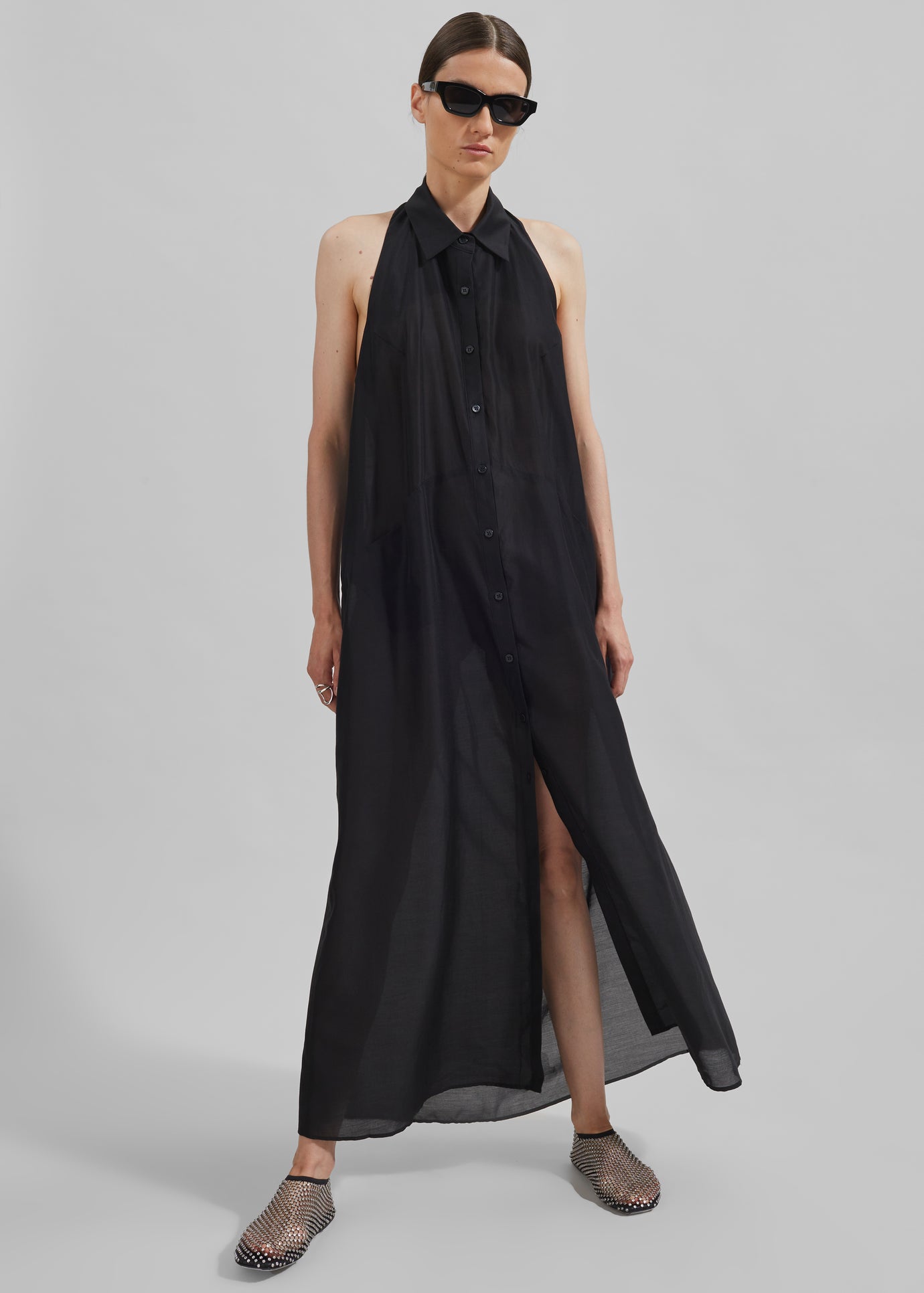 Temi Sheer Halter Dress - Black