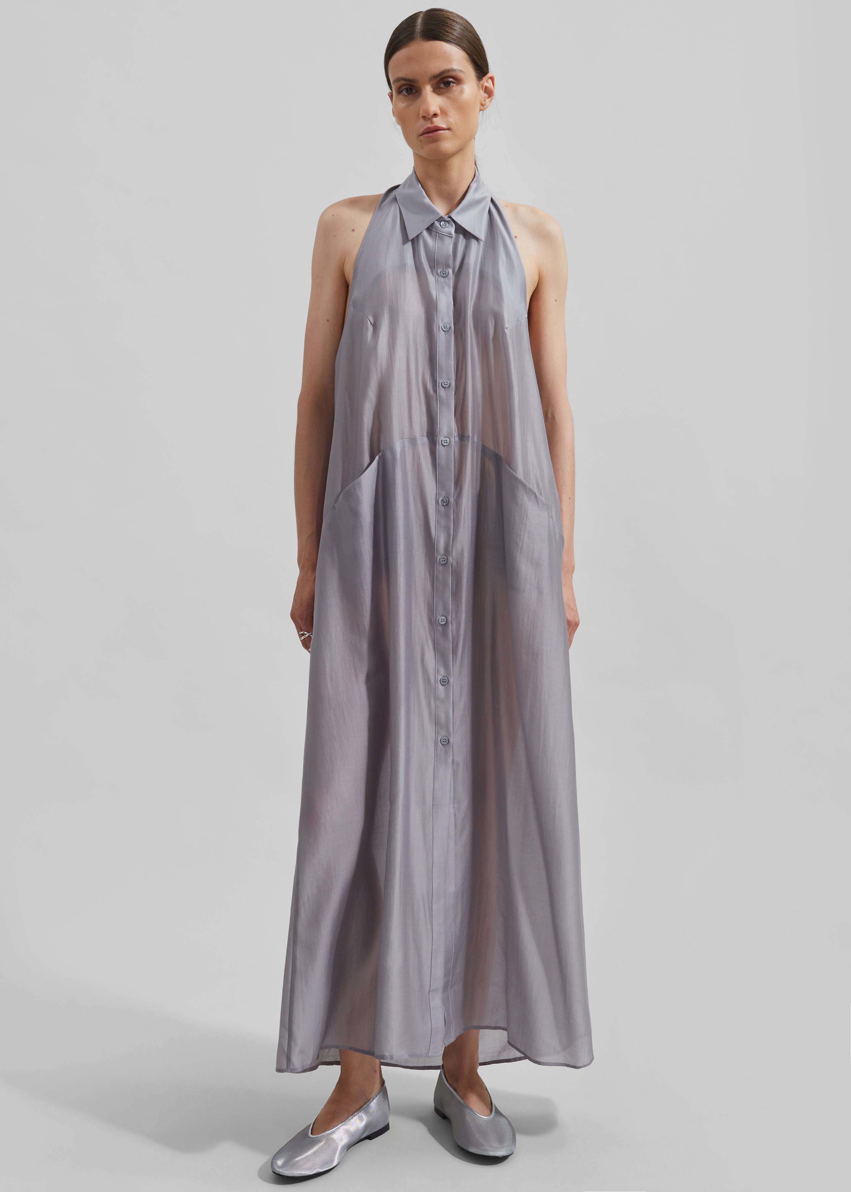 Temi Sheer Halter Dress - Grey - 7