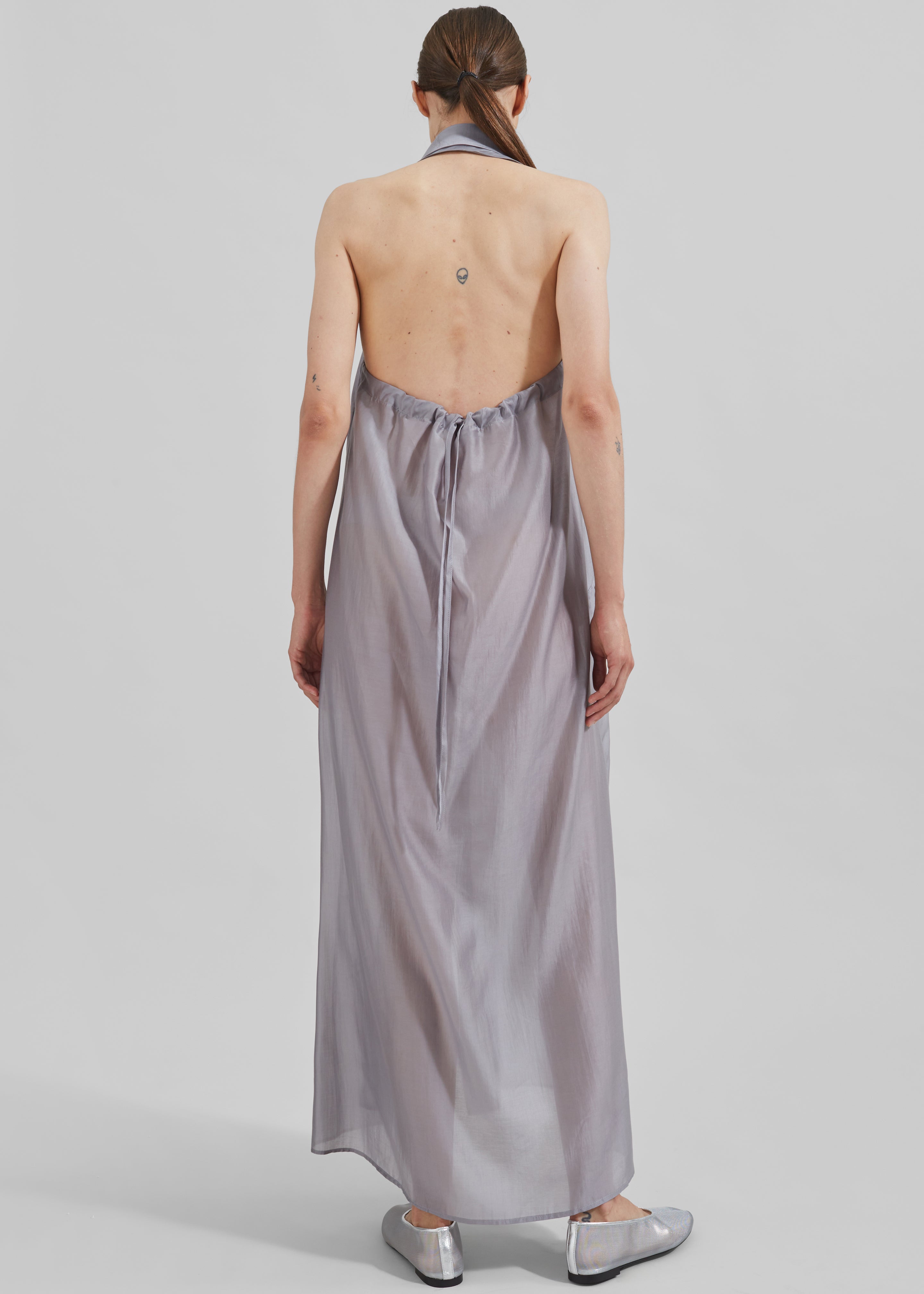 Temi Sheer Halter Dress Grey