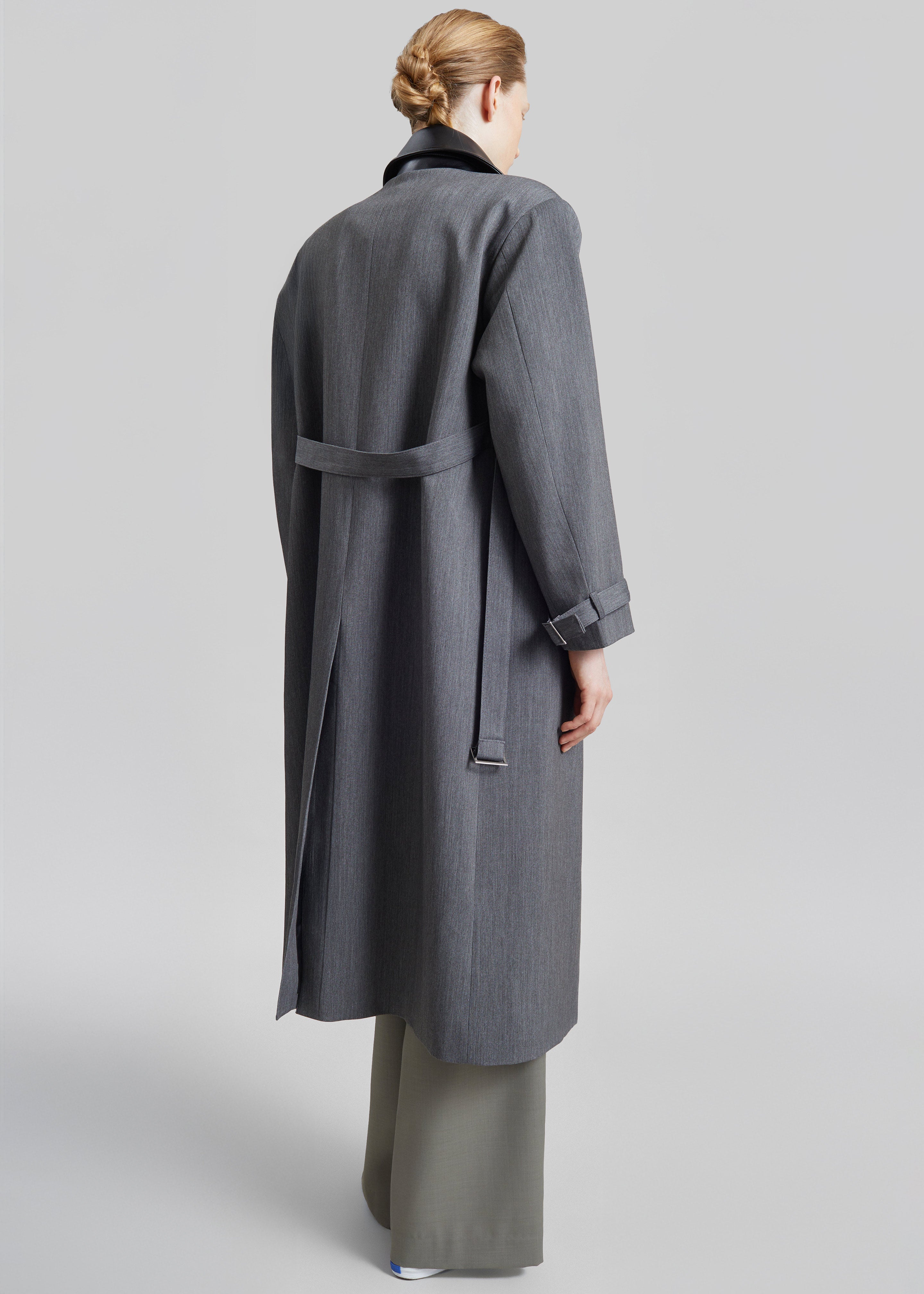 Teran Faux Leather Collar Coat - Dark Grey Melange - 6