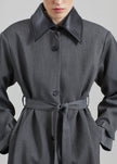 Teran Faux Leather Collar Coat - Dark Grey Melange