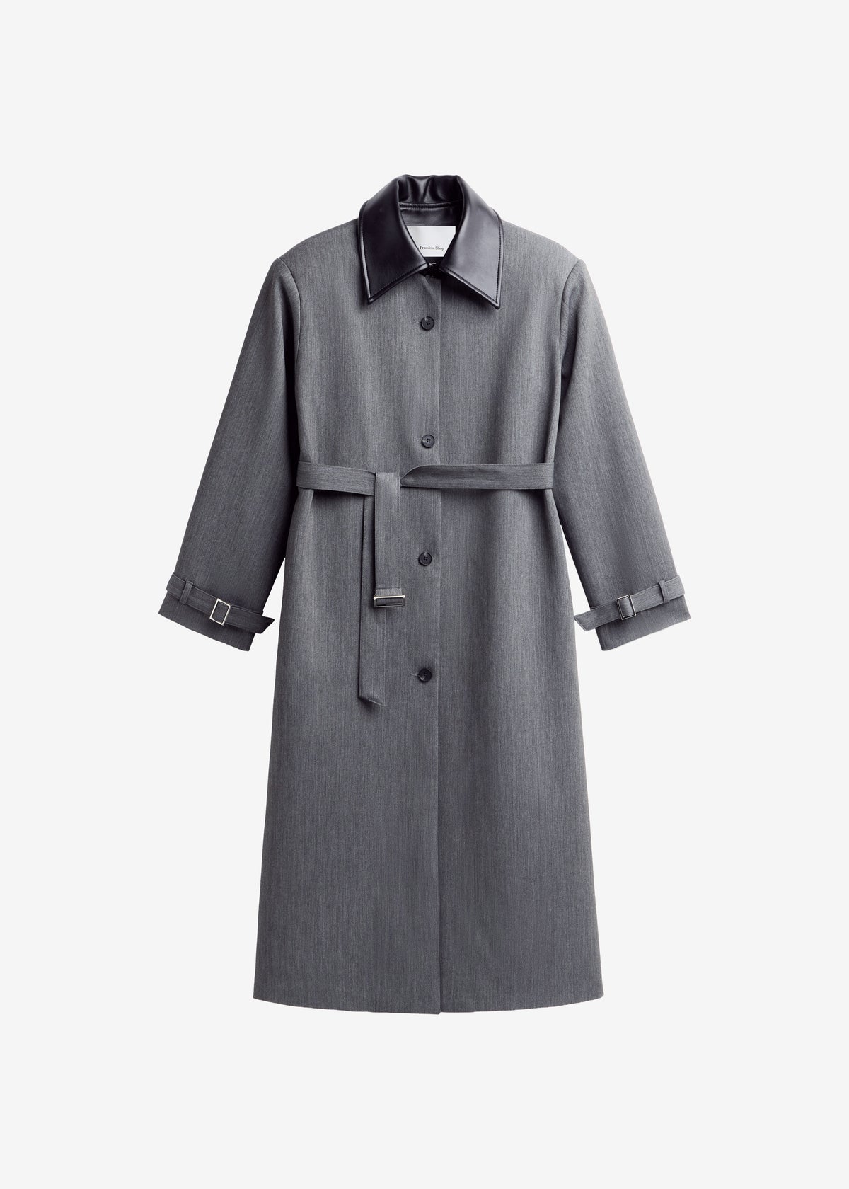 Teran Faux Leather Collar Coat - Dark Grey Melange - 7
