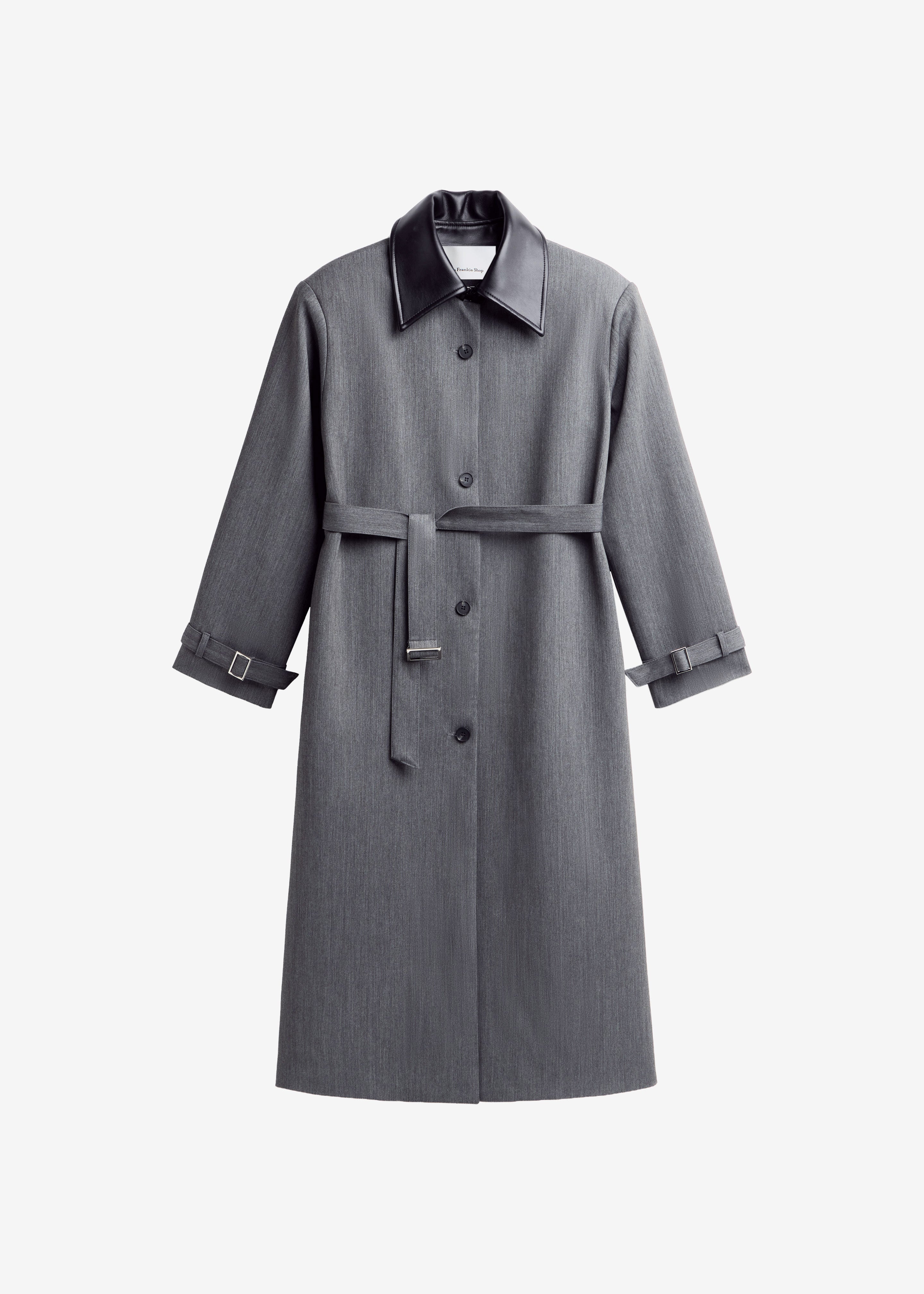 Teran Faux Leather Collar Coat - Dark Grey Melange - 7