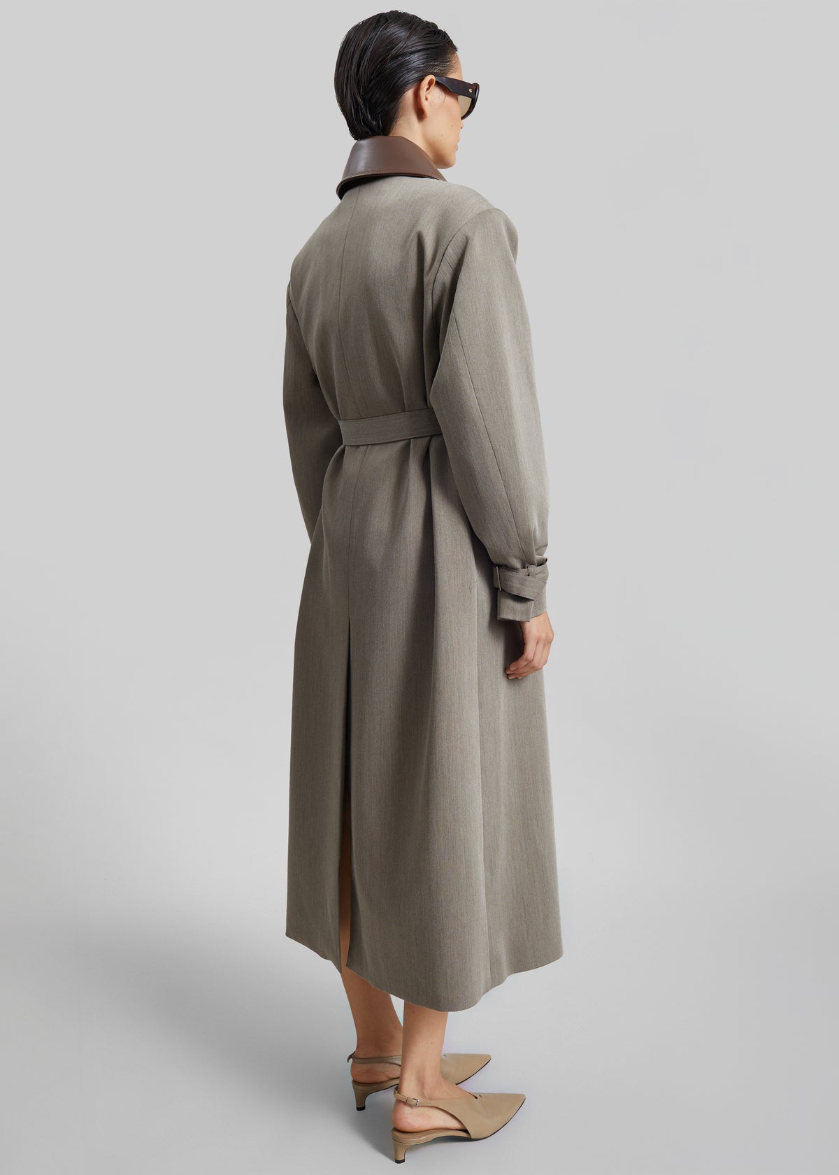 Teran Faux Leather Collar Coat - Dark Taupe - 8