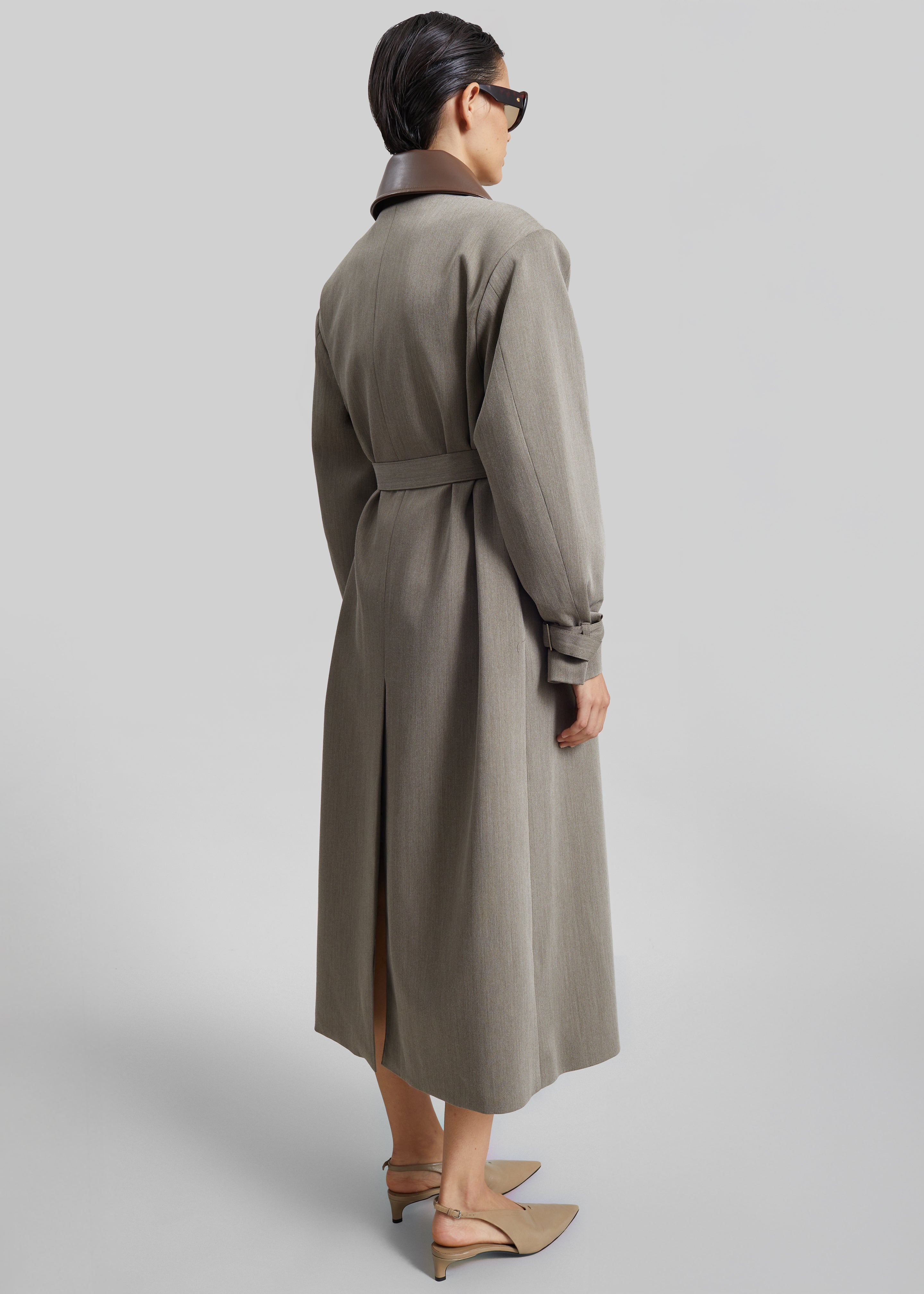 Teran Faux Leather Collar Coat - Dark Taupe - 8