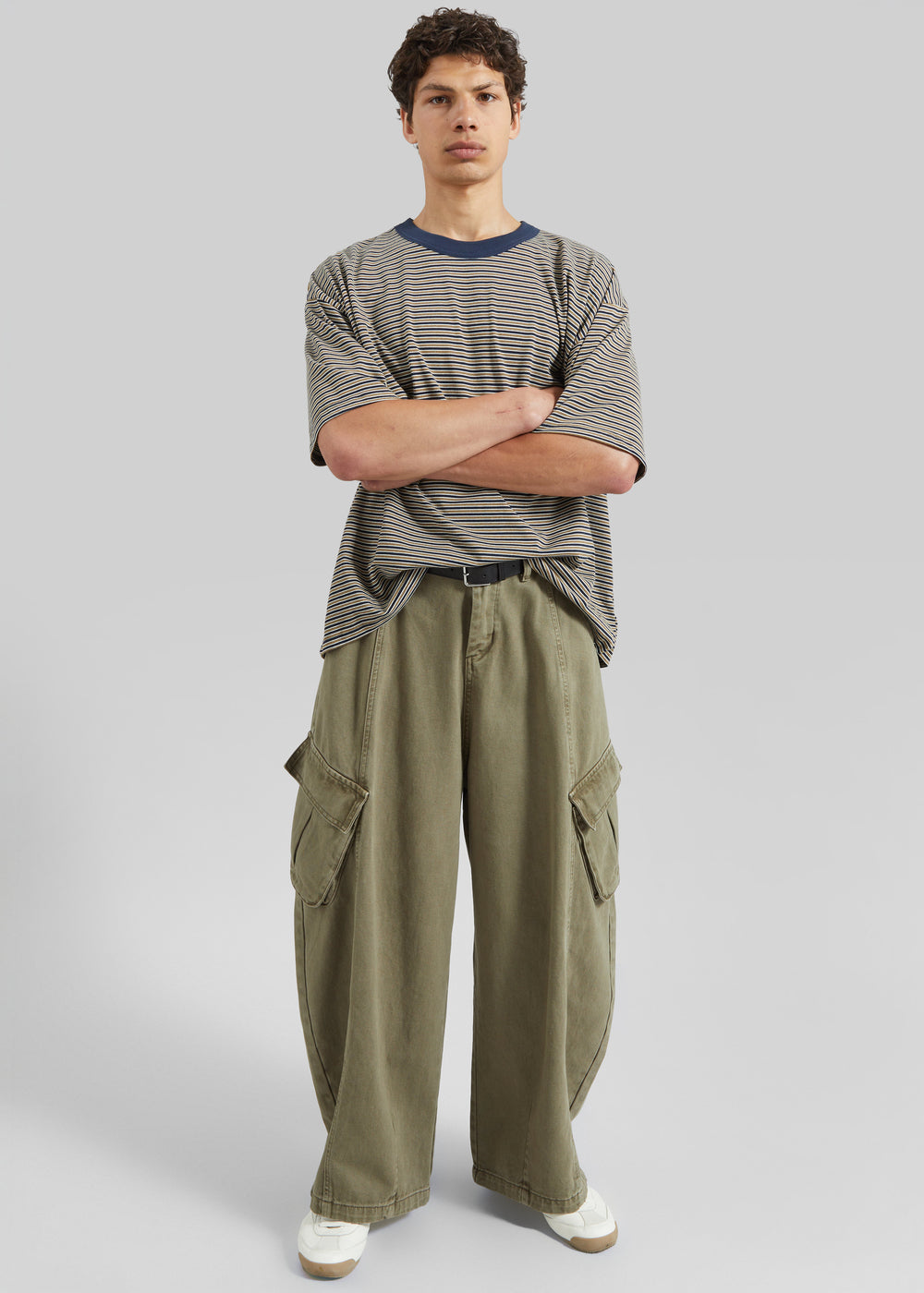 Terence Curved Cargo Pants - Pale Olive - 1