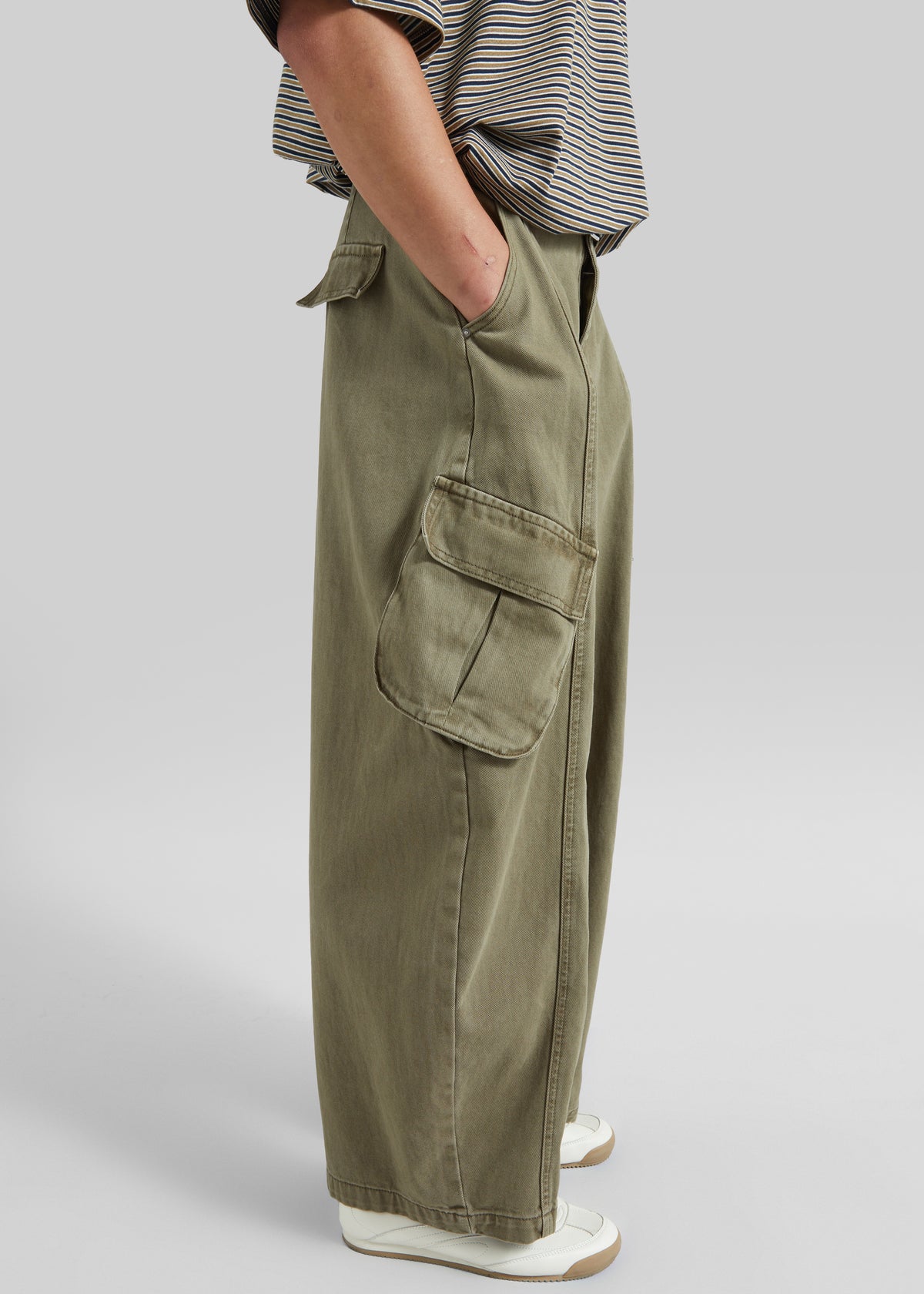 Terence Curved Cargo Pants - Pale Olive - 1