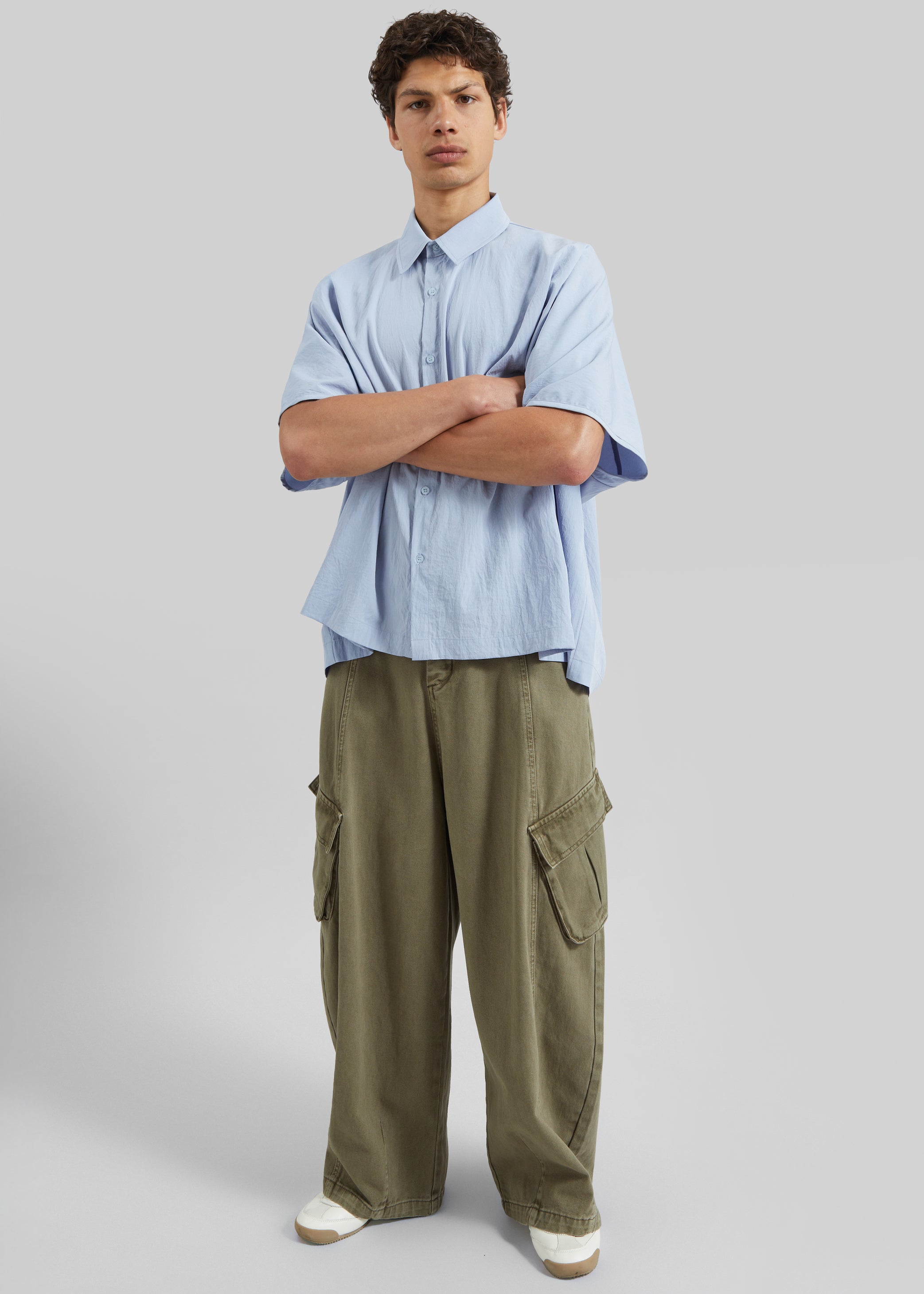 Shop the look image for Terence Curved Cargo Pants - Pale Olive