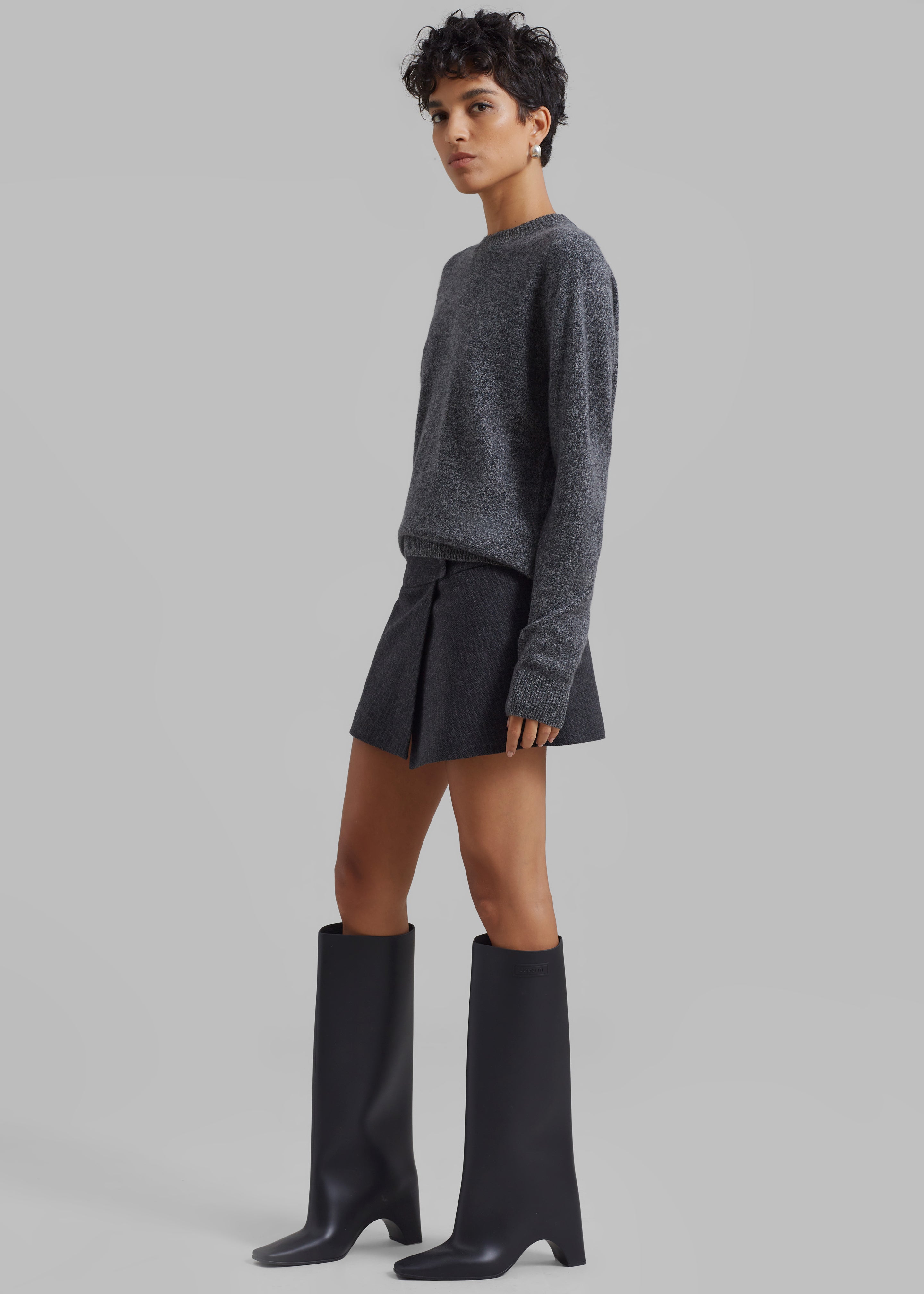 The Garment Porto Mini Skirt - Pinstriped Grey Melange - 4