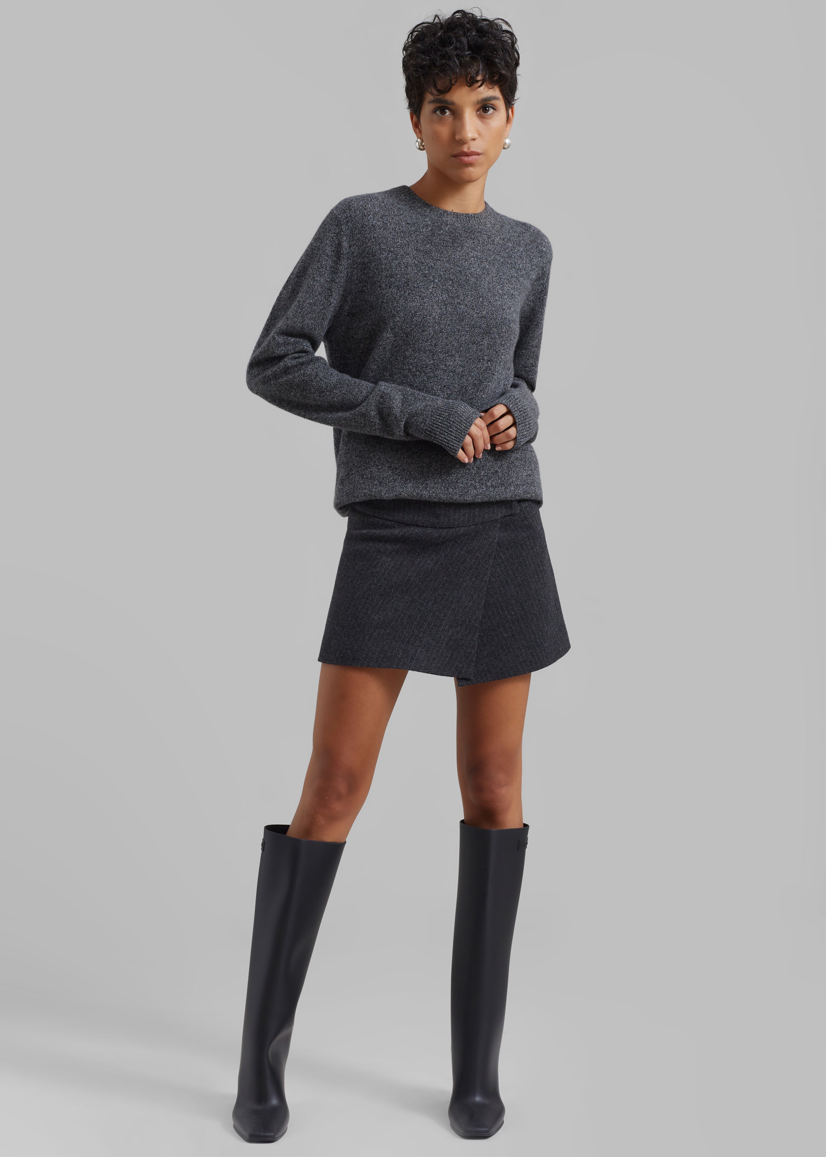 The Garment Porto Mini Skirt - Pinstriped Grey Melange - 1