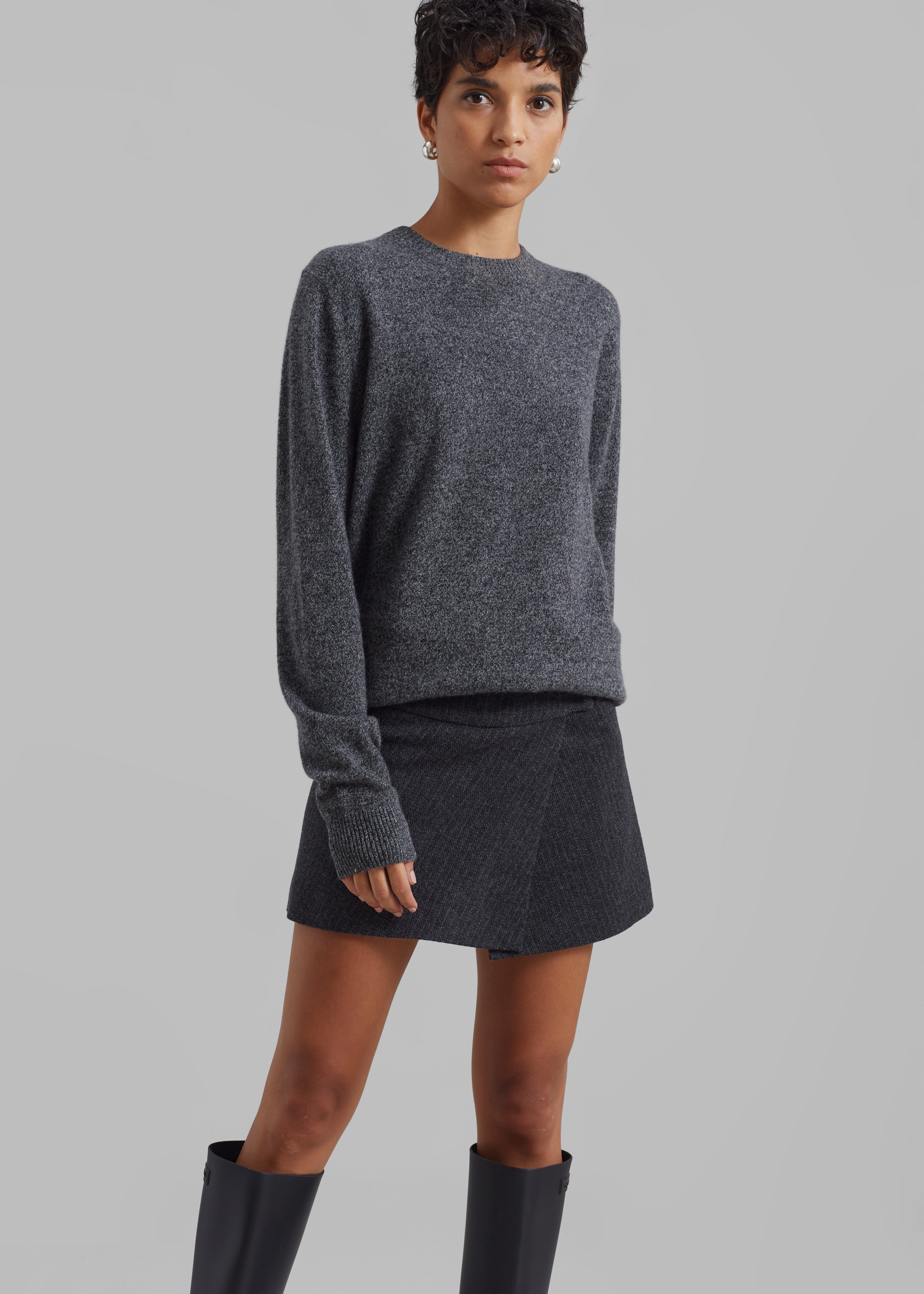 The Garment Porto Mini Skirt - Pinstriped Grey Melange - 5
