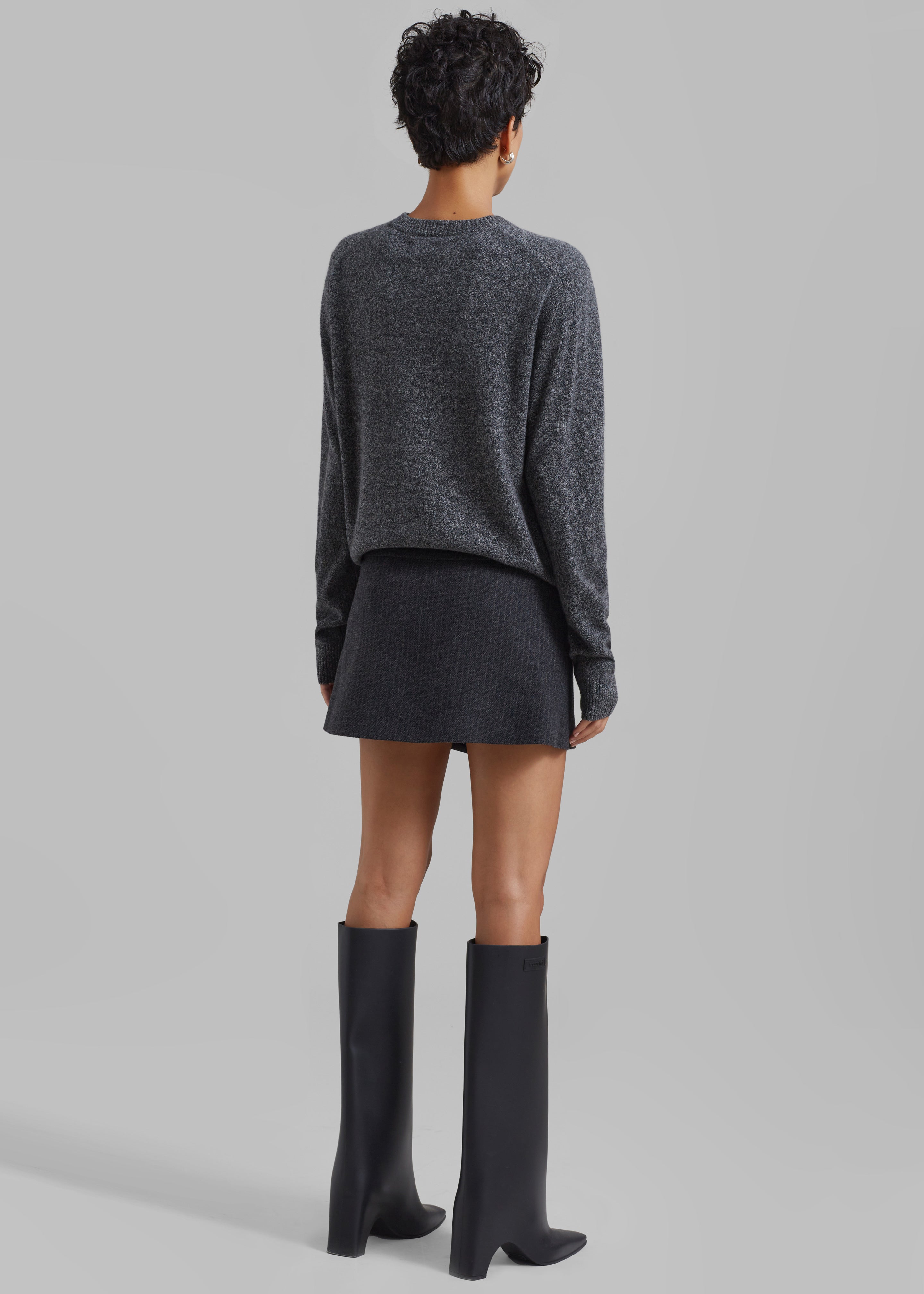 The Garment Porto Mini Skirt - Pinstriped Grey Melange - 8