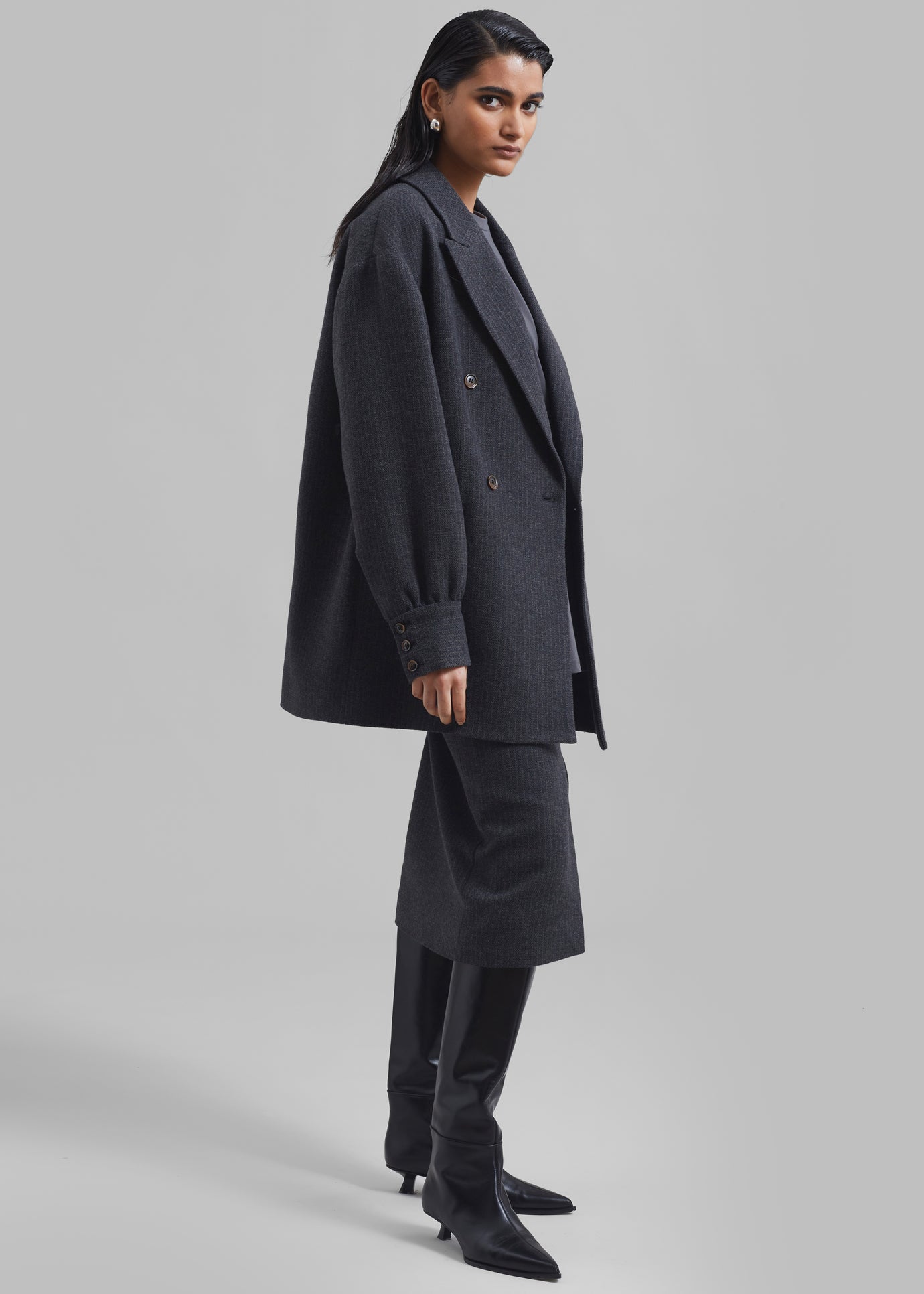 The Garment Porto Skirt - Pinstriped Grey Melange