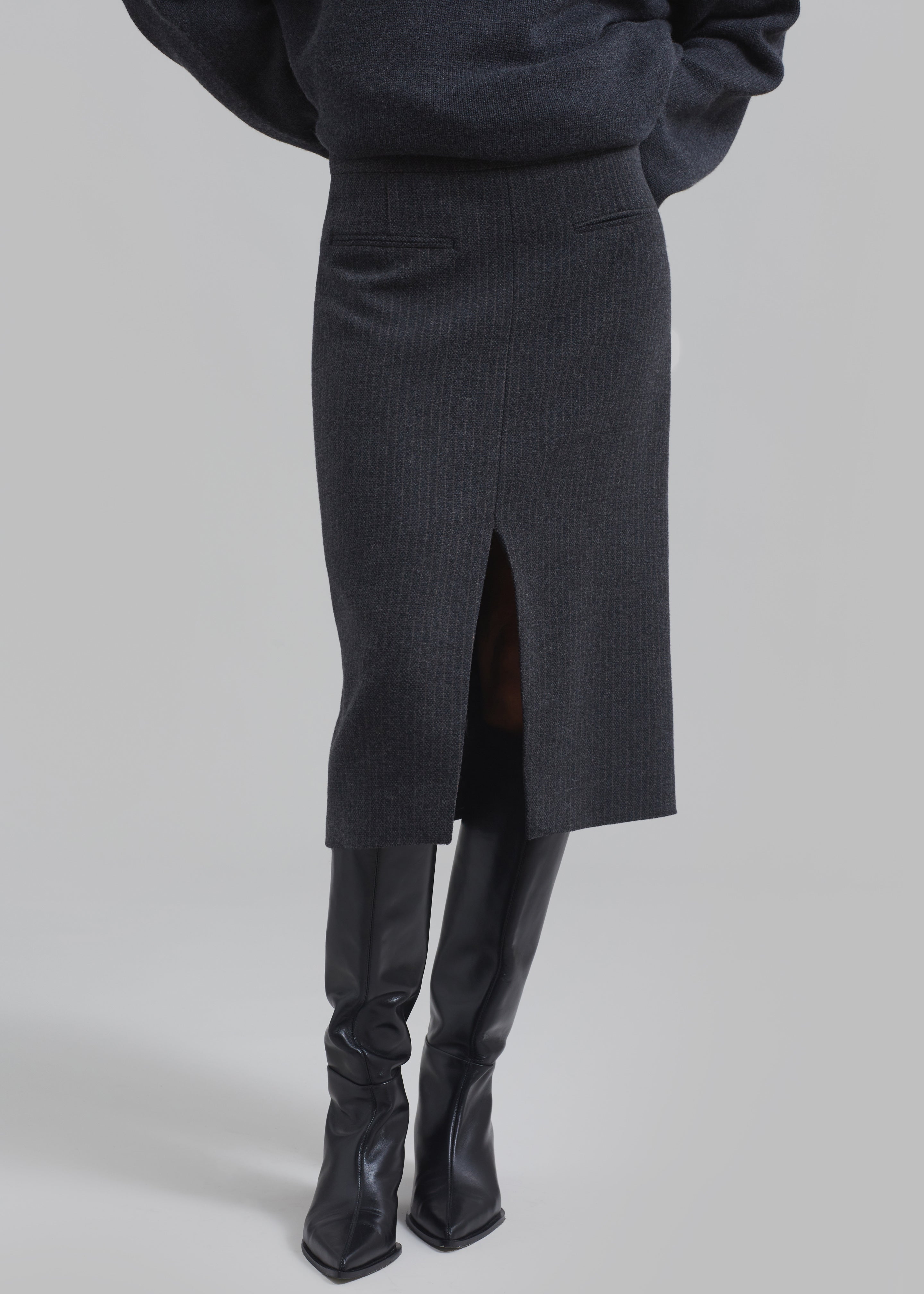 The Garment Porto Skirt - Pinstriped Grey Melange - 6