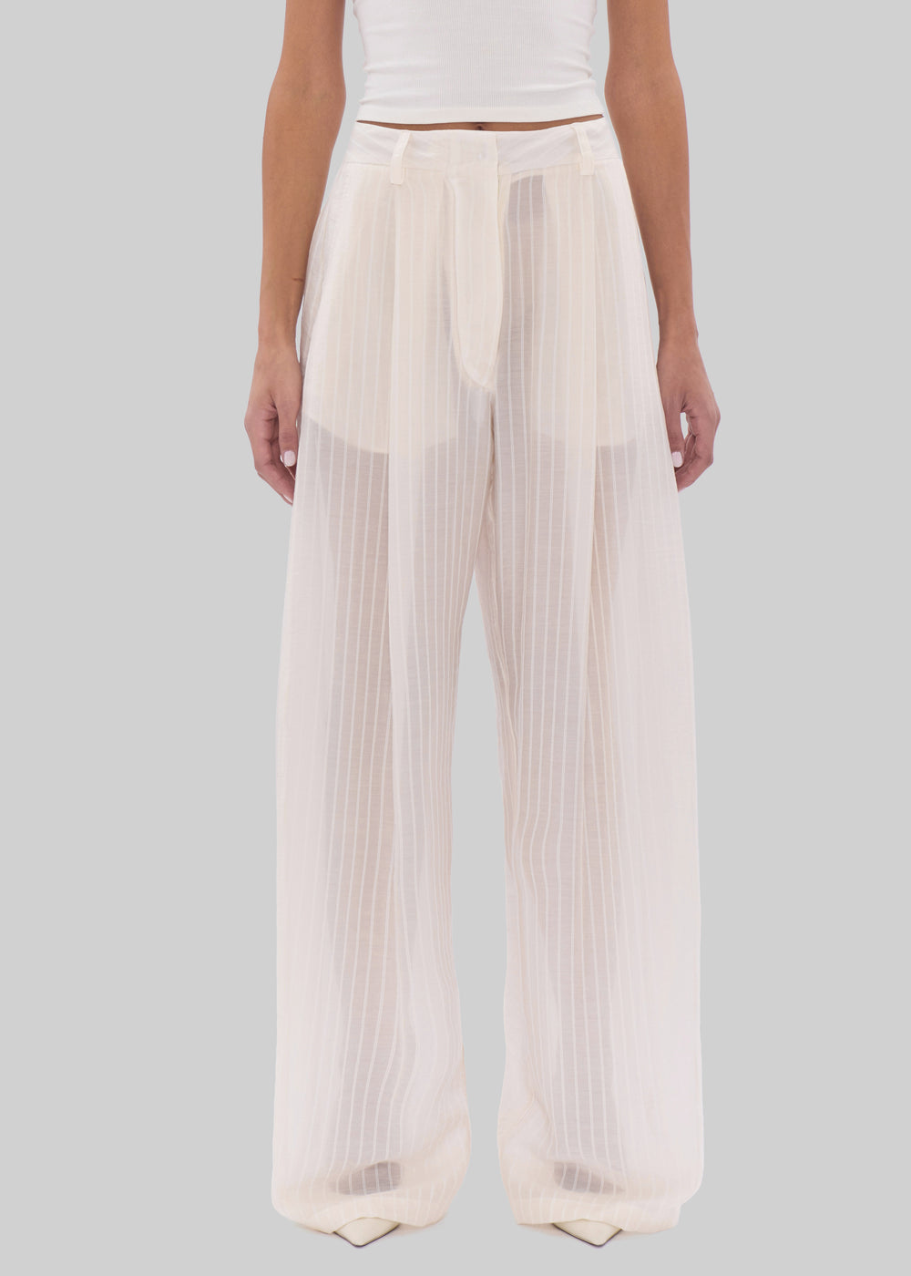 TheLatest Billie Striped Muslin Trousers - White - 1